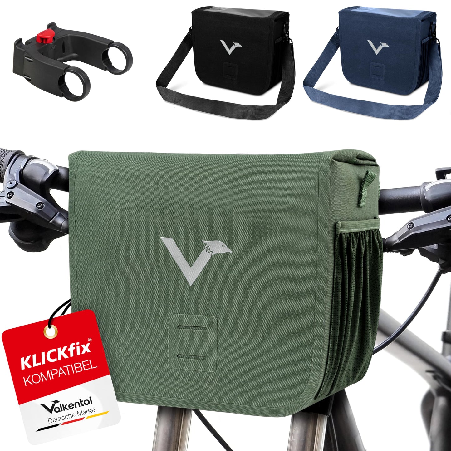 Lenkertasche mit Handyfach und Magnetverschluss, Grün Adapter
