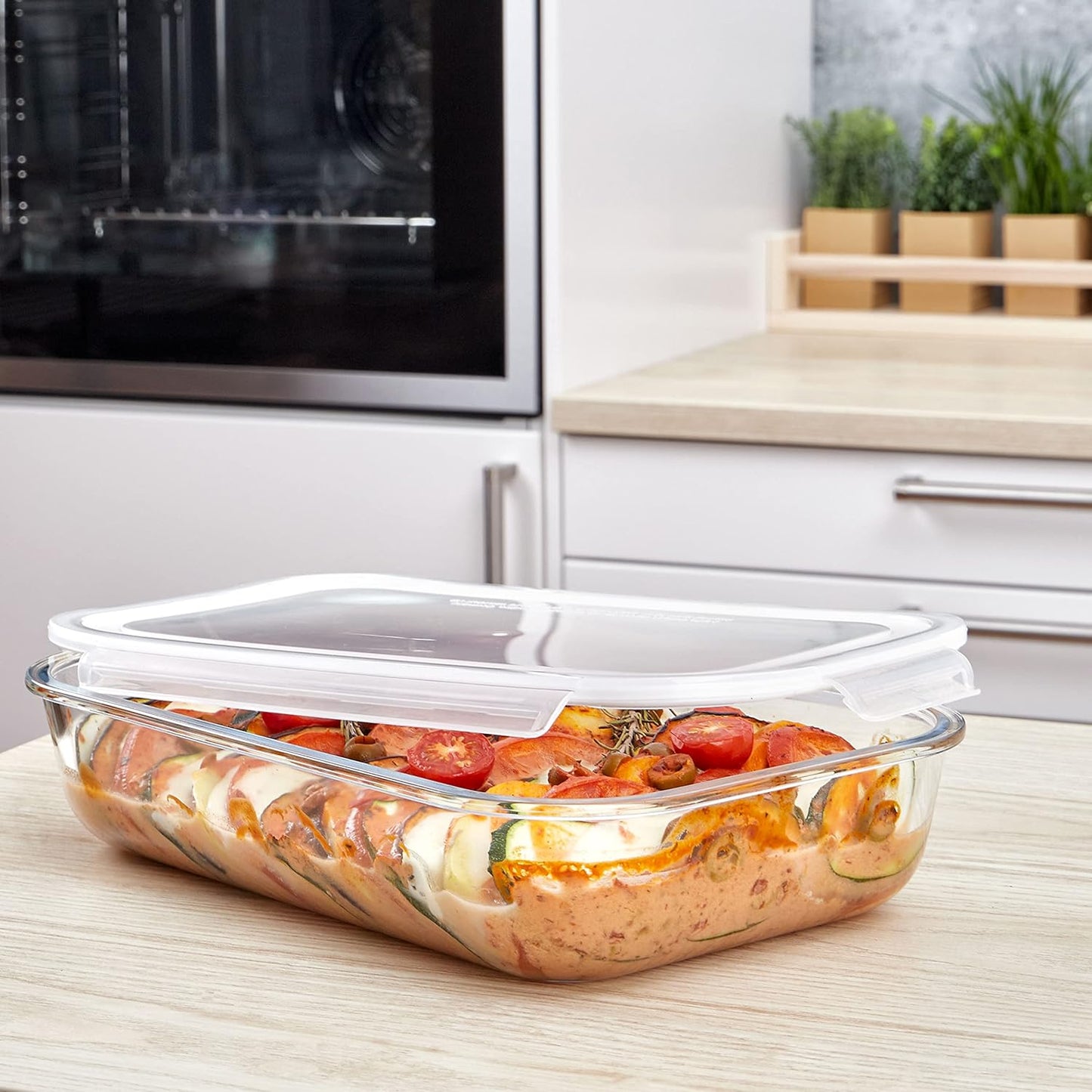 XXL Glas Frischhaltedose mit Click-Verschluss, 1 x 3600 ml Rechteckig