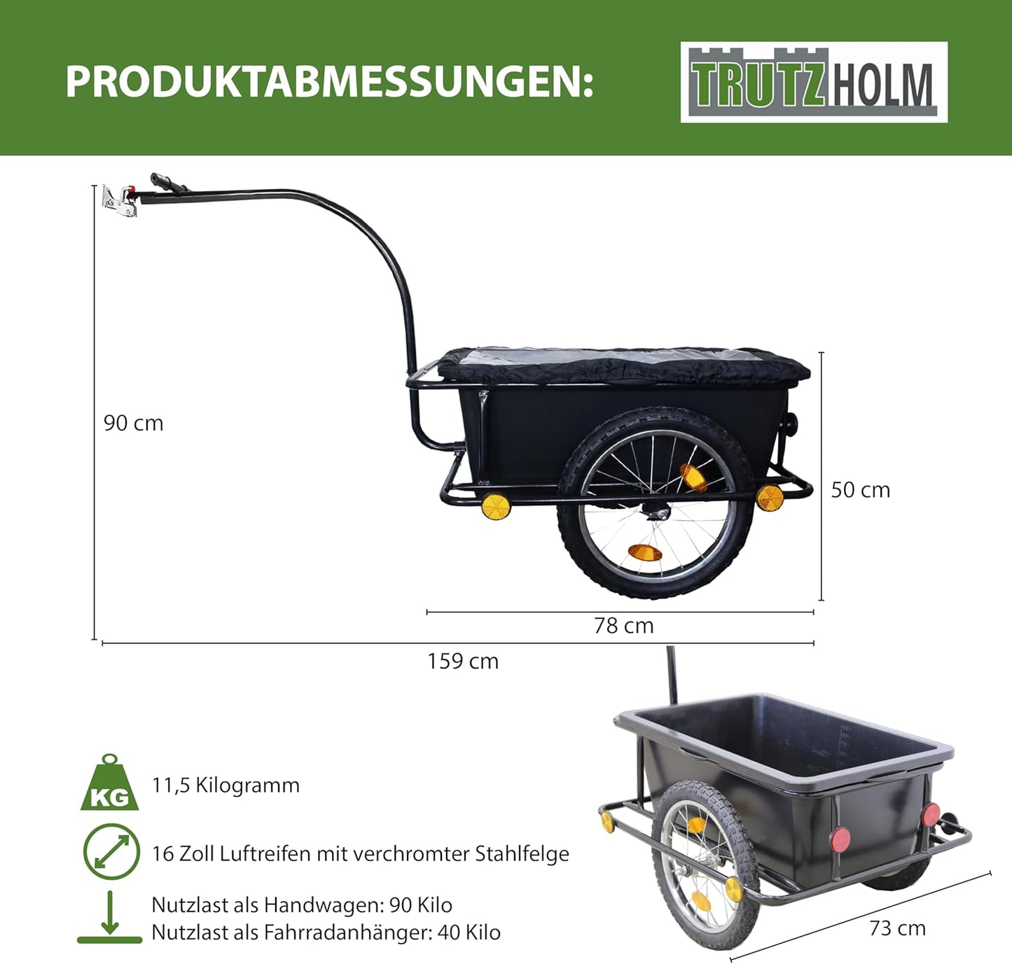 Lastenanhänger und Handwagen 90L mit Kupplung