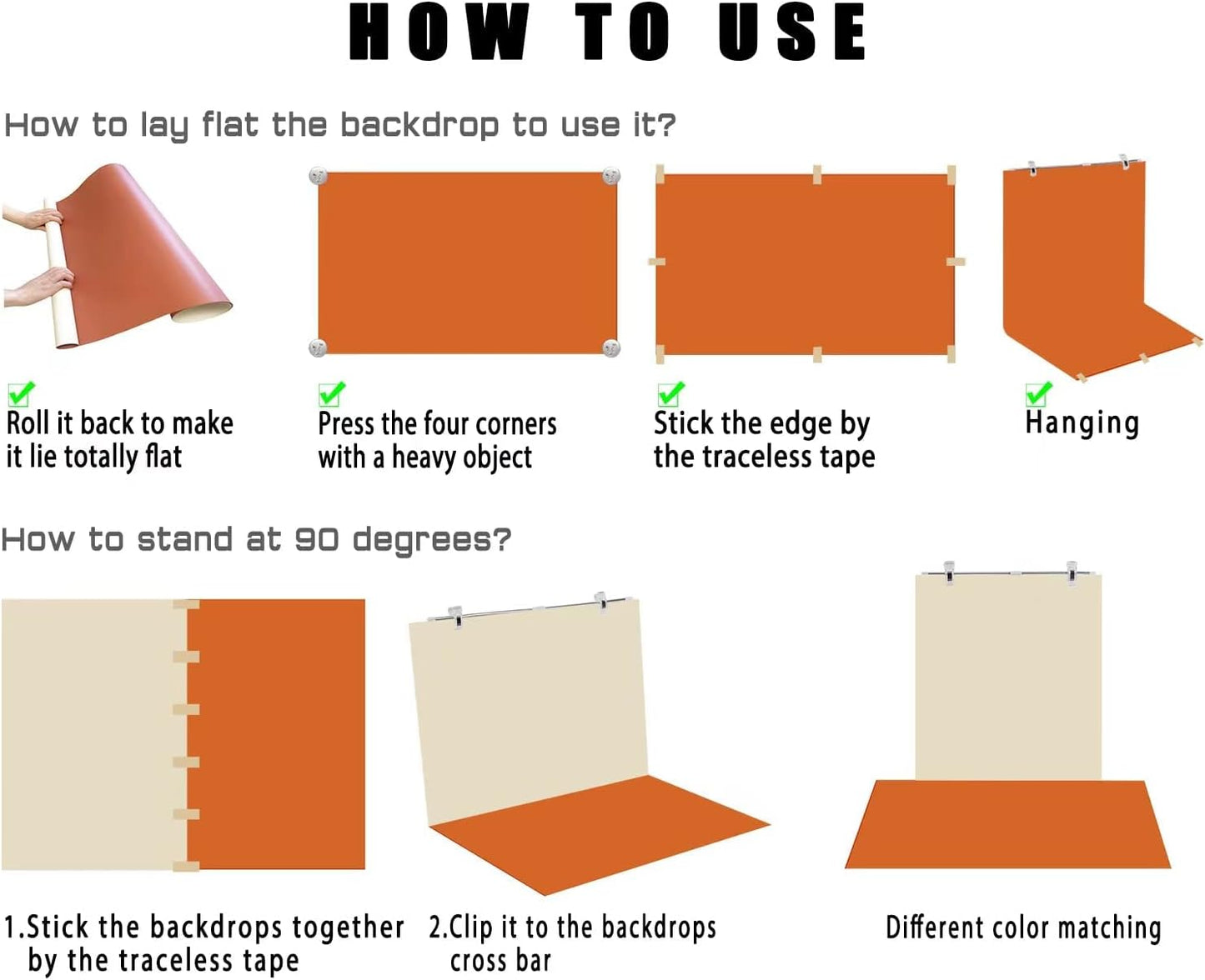Fotohintergrundpapier mit Ständer, Weiß Braun Schwarz