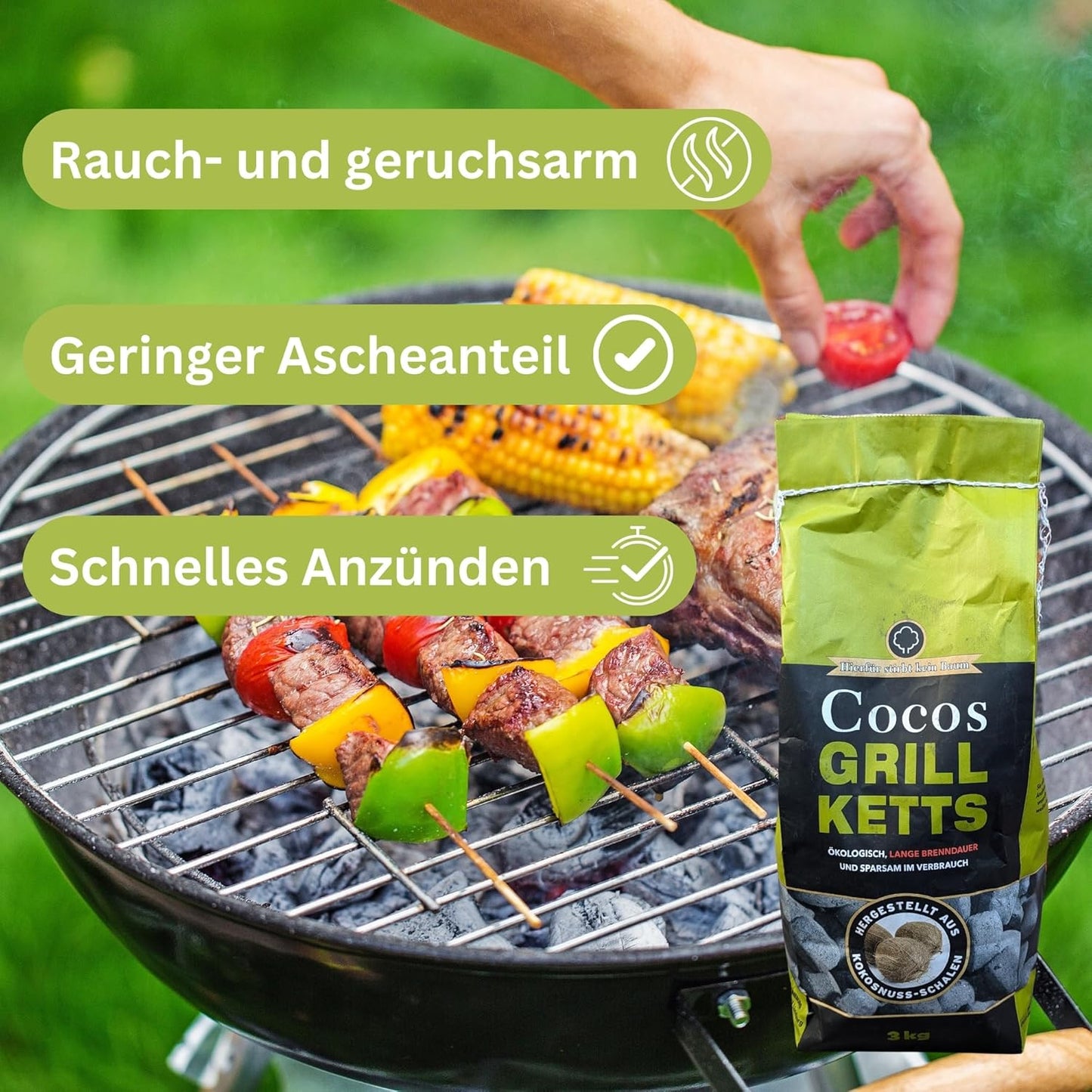 Cocos Grillbriketts mit langer Brenndauer (3x3kg), 9kg + 1 HL Kauf Block