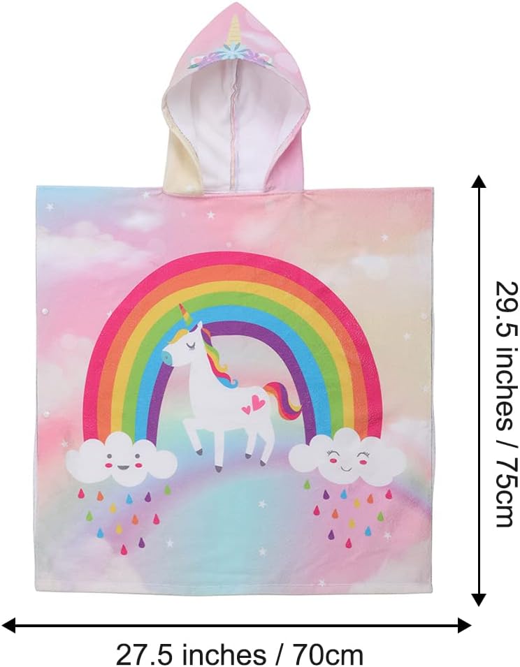 Badetuch-Poncho für Kinder mit Regenbogen-Einhorn-Motiv, Regenbogen Einheitsgröße