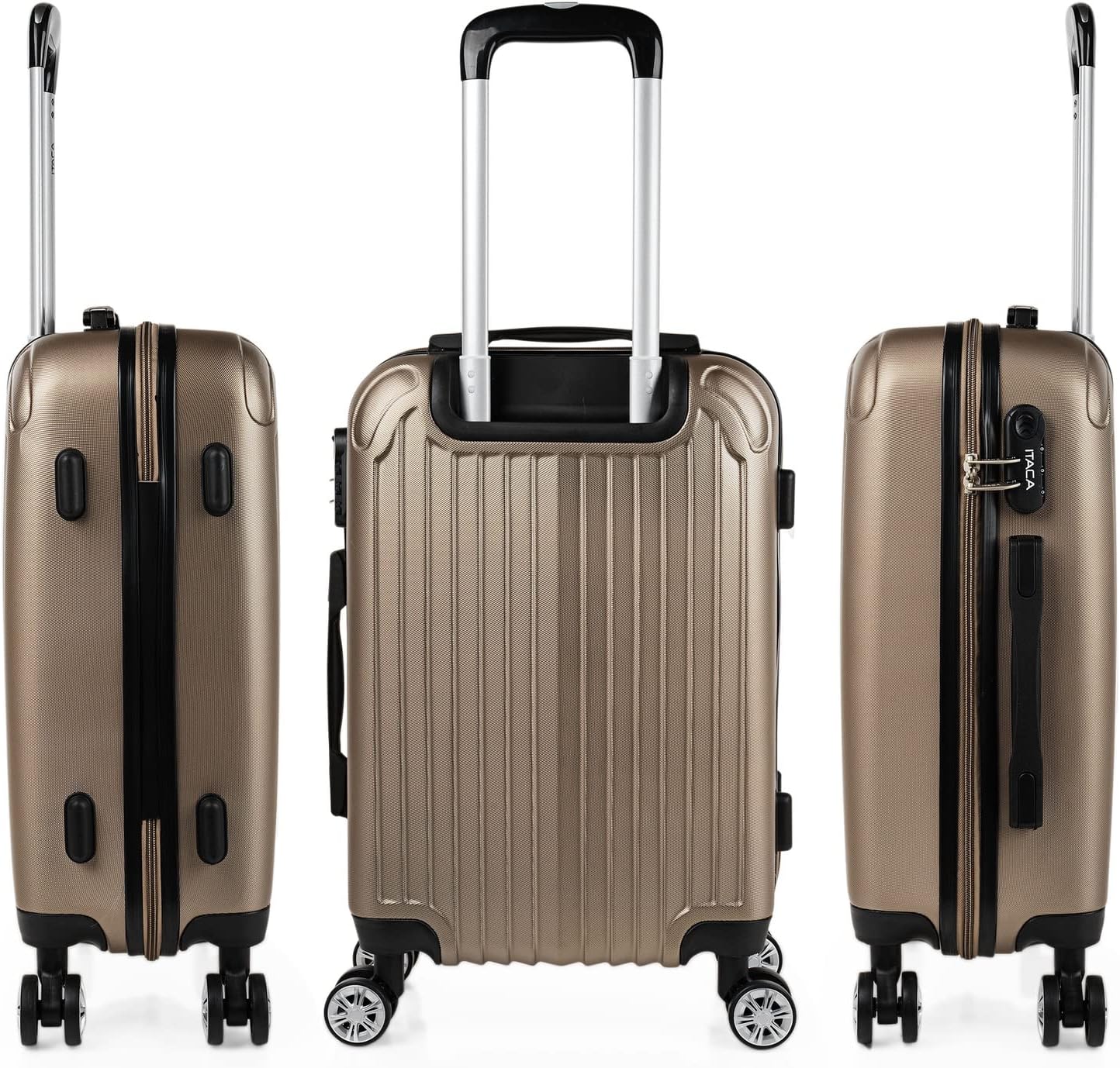 Trolley Handgepäck Hartschalenkoffer mit Zahlenschloss, Champagner 55 cm