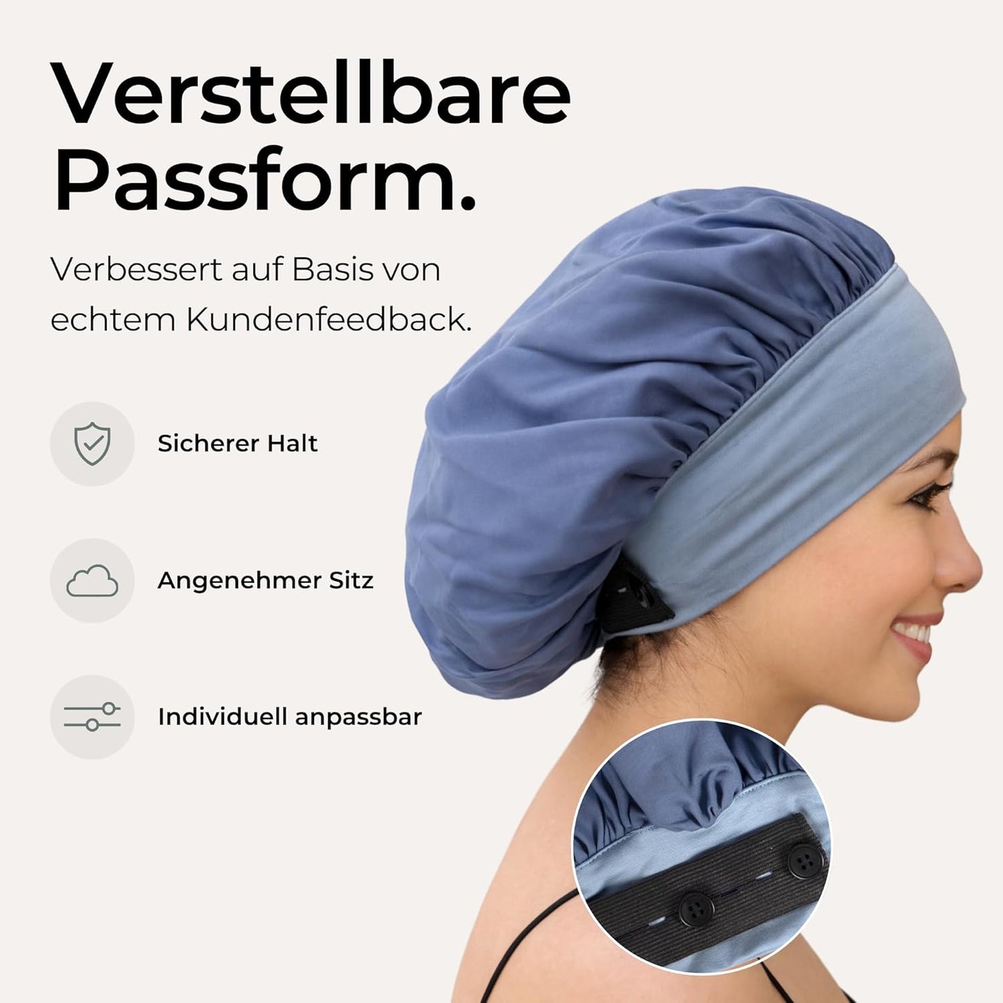 Seidenhaube zum Schlafen mit verstellbarem Elastikband, Blau - Normal