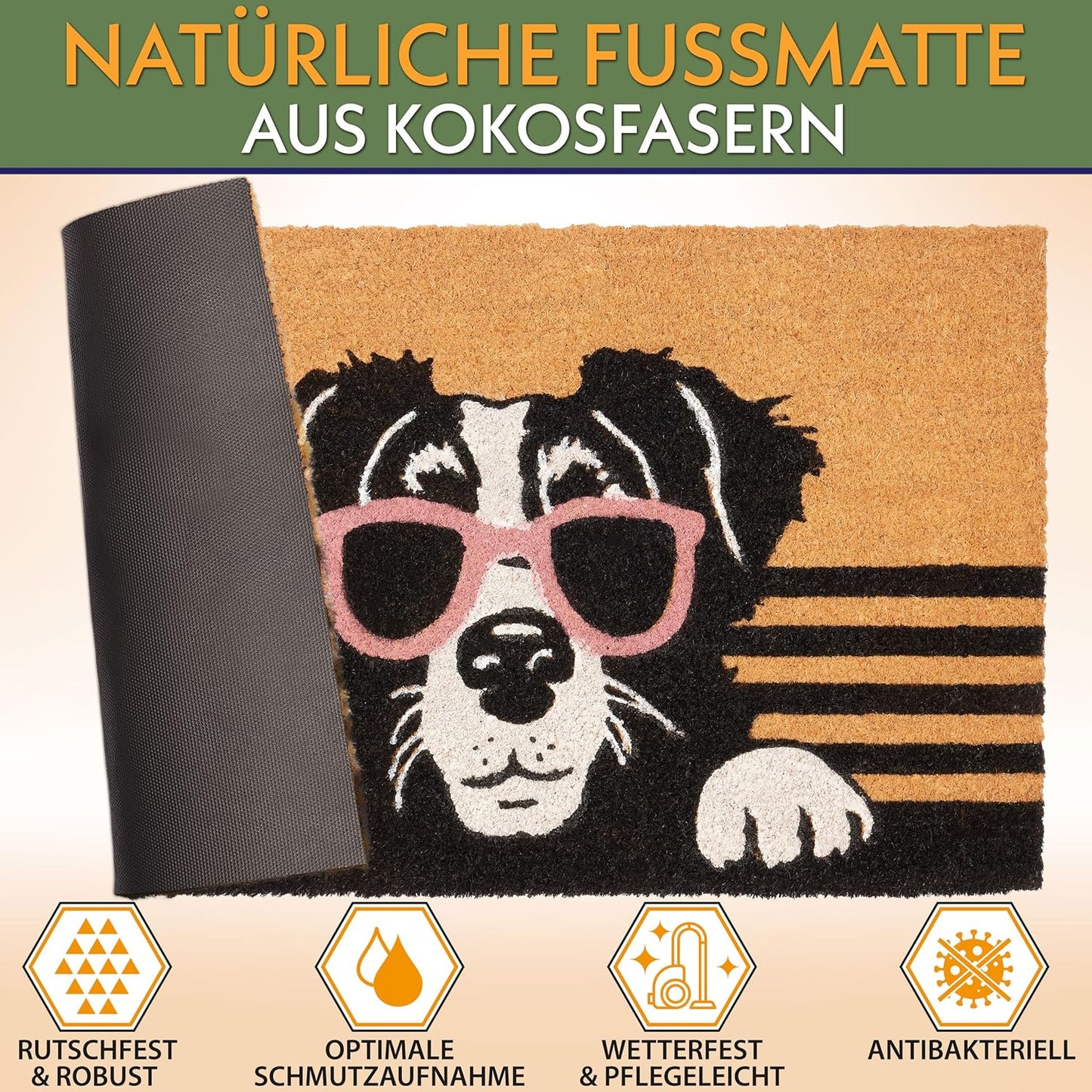 Antirutsch Fussmatte, Hund mit Sonnenbrille