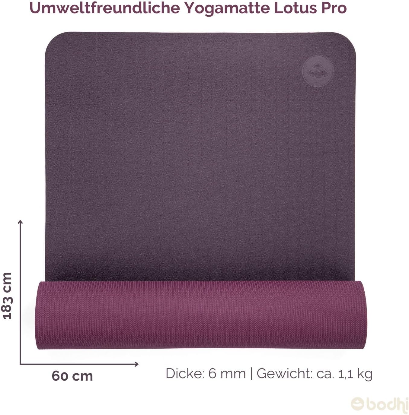 Rutschfeste Yogamatte Lotus Pro, Aubergine/Hell Aubergine