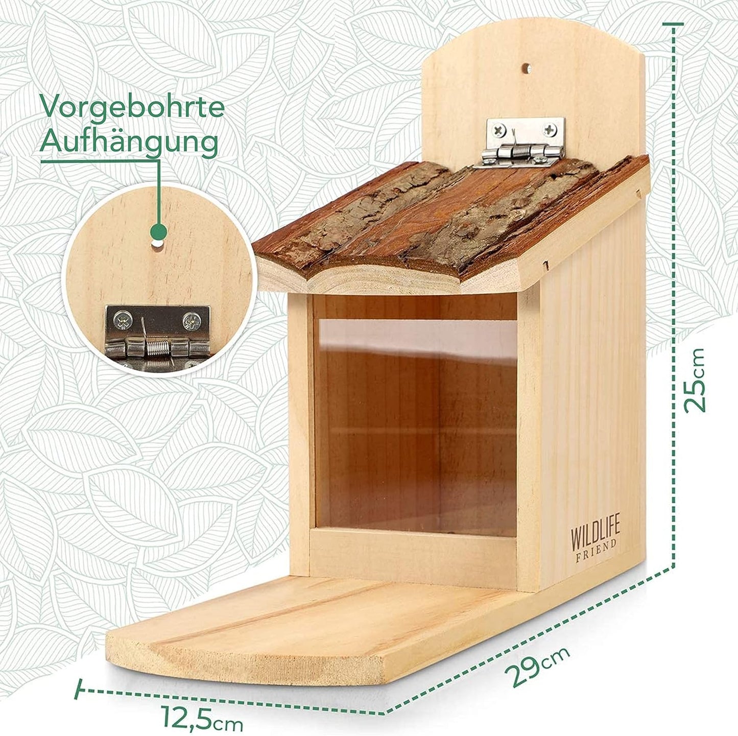 Eichhörnchen Futterhaus, 12,5cm x 29cm x 25cm (LxBxH)