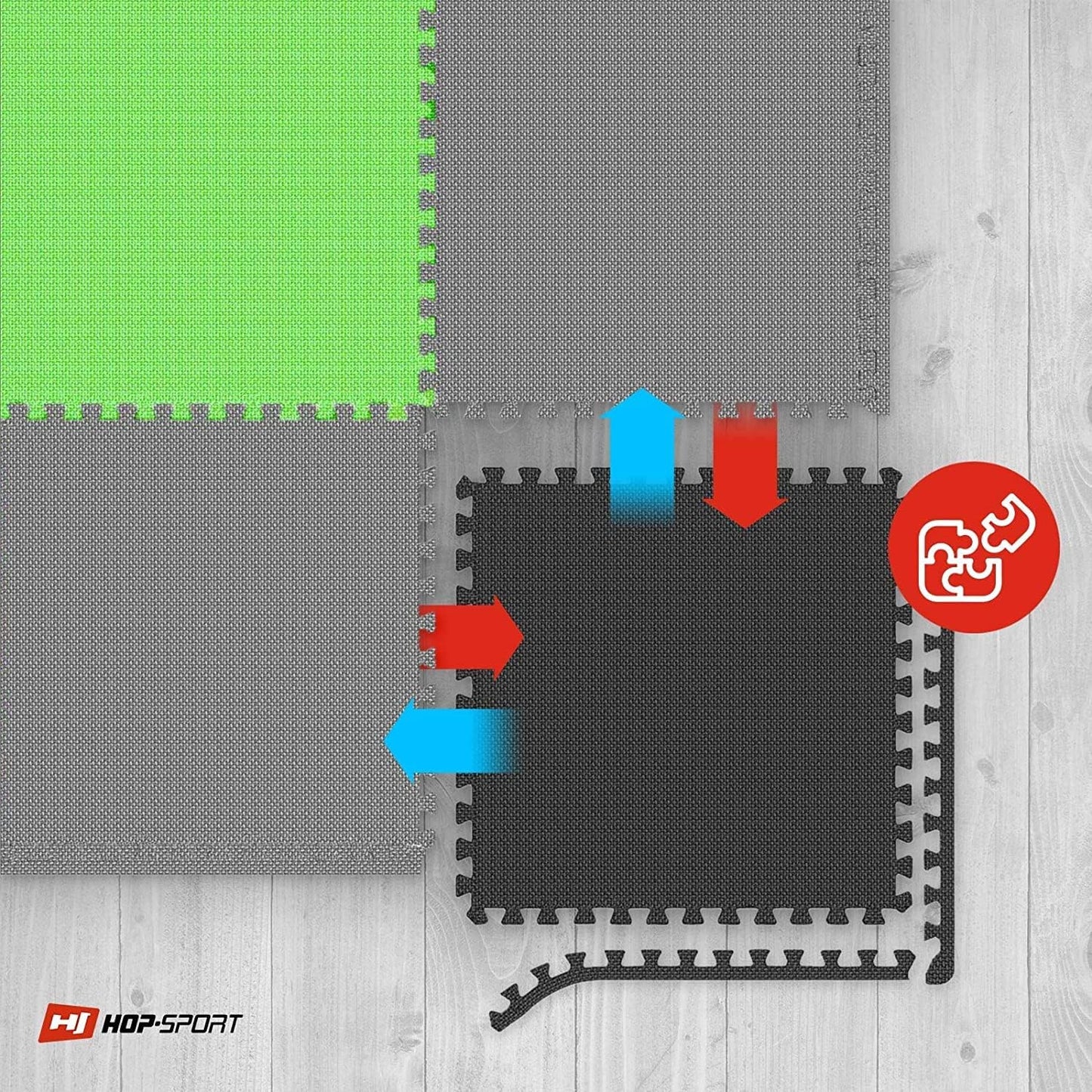 9er-Set rutschfeste Puzzlematte für Fitnessgeräte-Bodenschutz, Schwarz/Grau/Grü