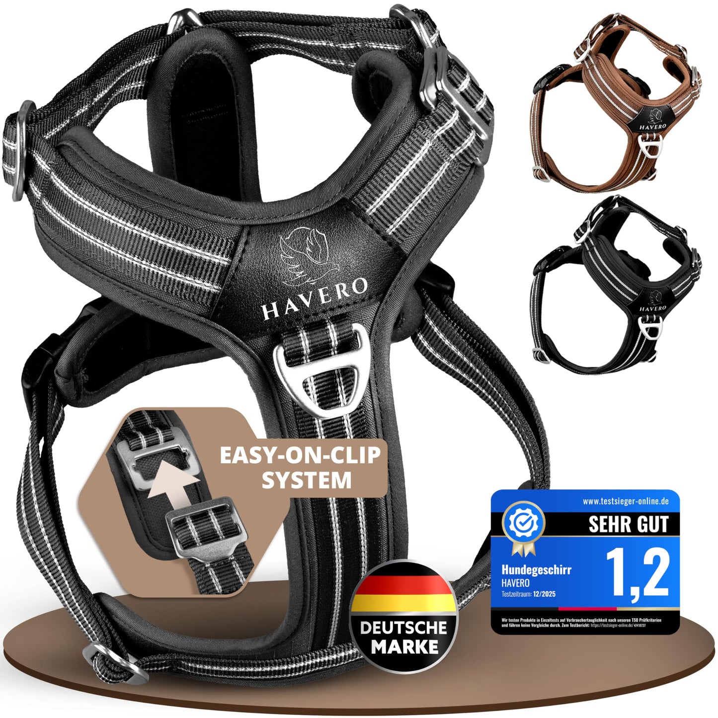 Hundegeschirr Easy-On-Clip, Schwarz L