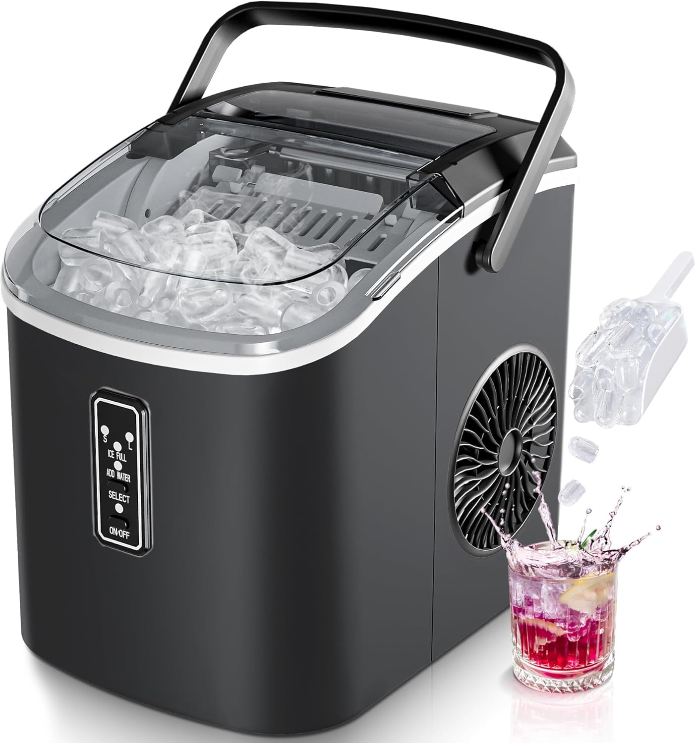 Tragbare Eiswürfelmaschine, 12 kg/Tag, selbstreinigend, Schwarz-1.2L