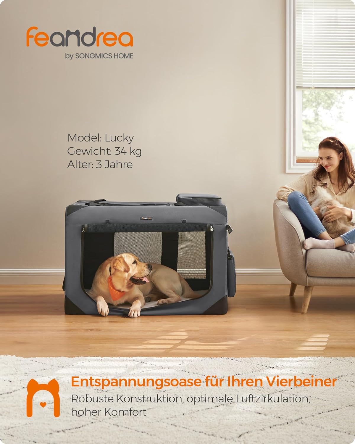 Faltbare Hundetransportbox, L 102 x B 69 x H 69 cm Grau