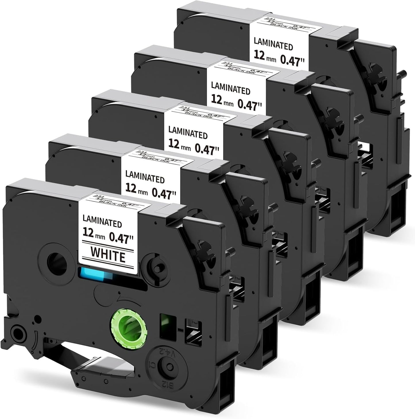 5er-Set Beschriftungsband für P-Touch, Schwarz / 12mm / 5