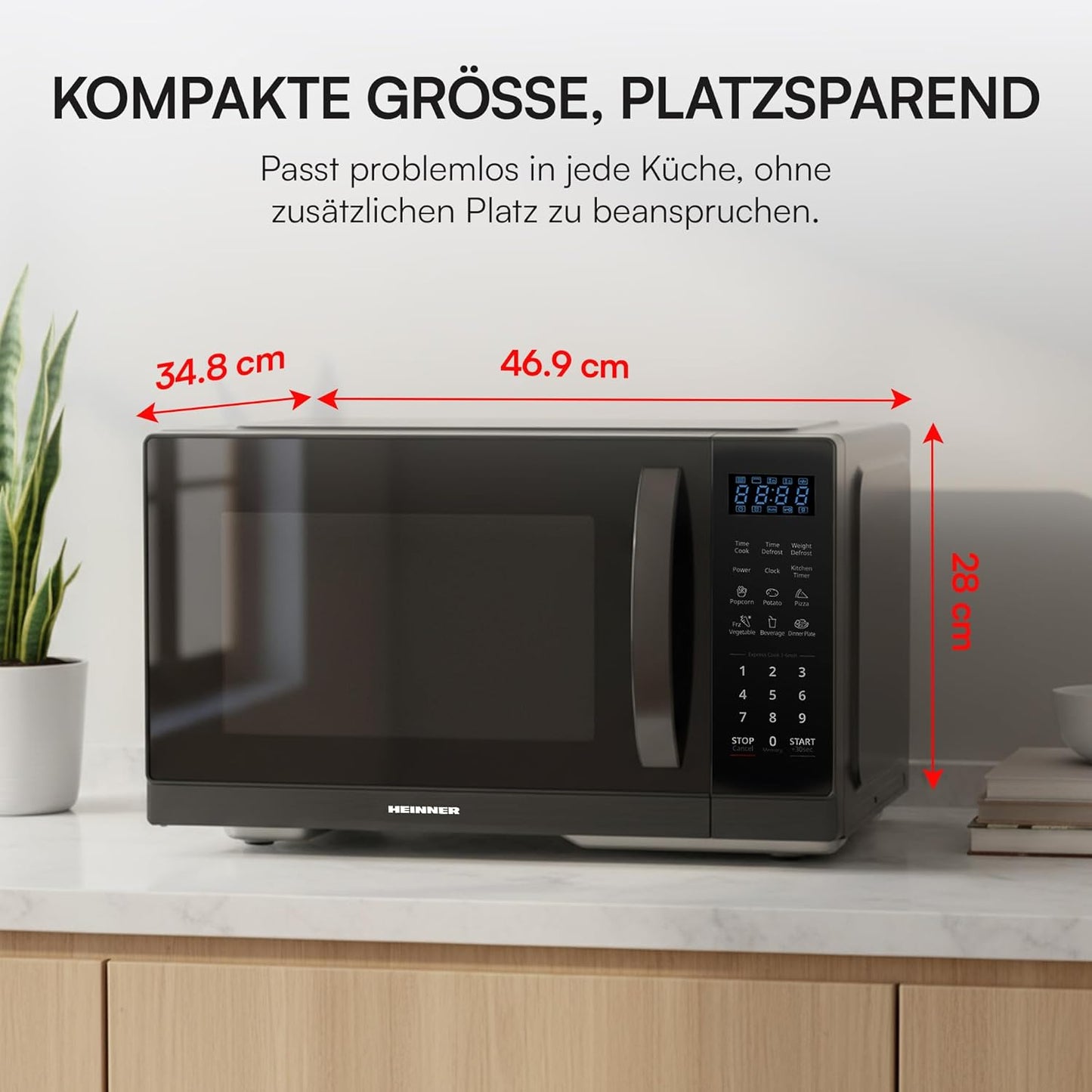 Mikrowelle mit Timer und Auftaufunktion, Dark Black