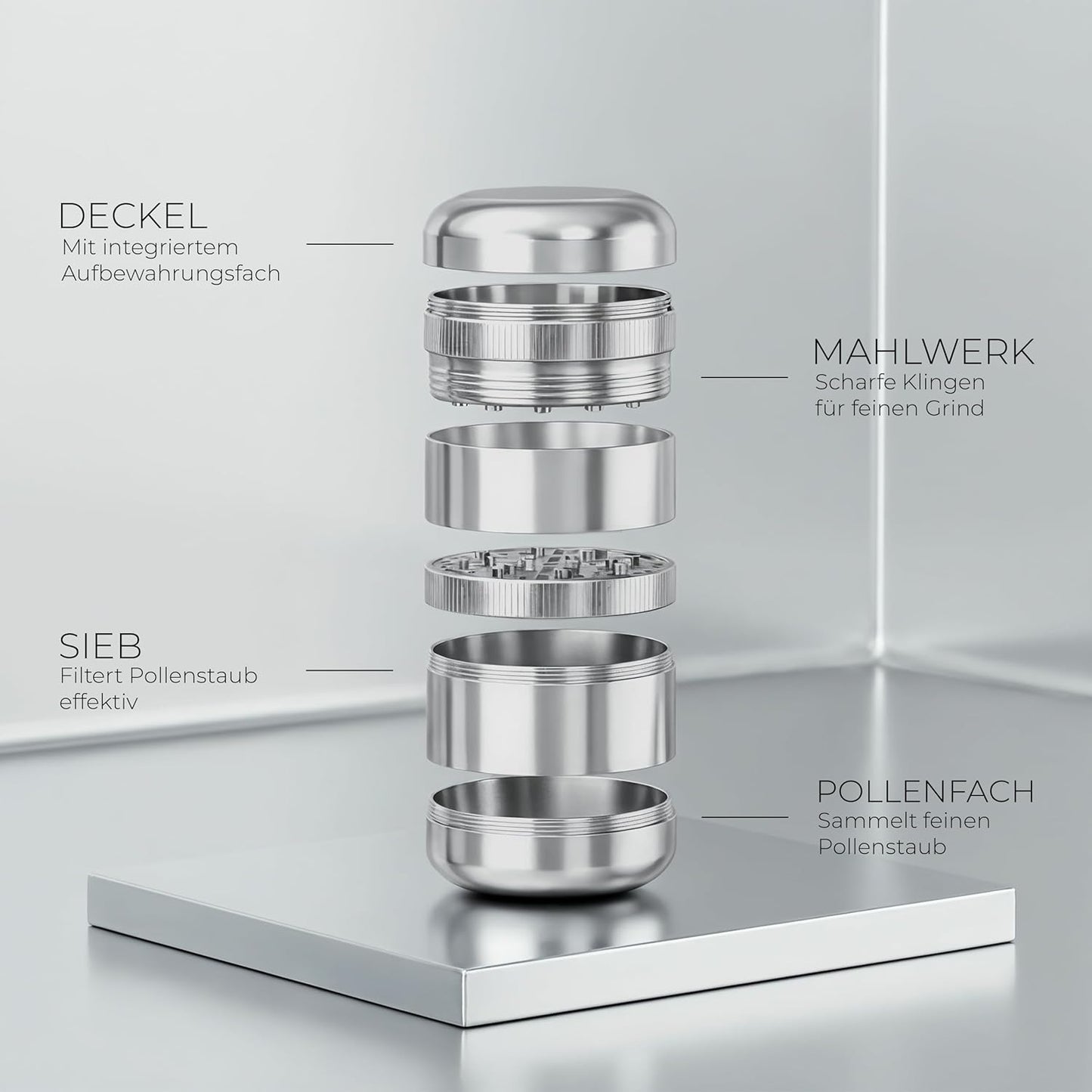 5-teiliges Kräutermühlen-Set, Silber