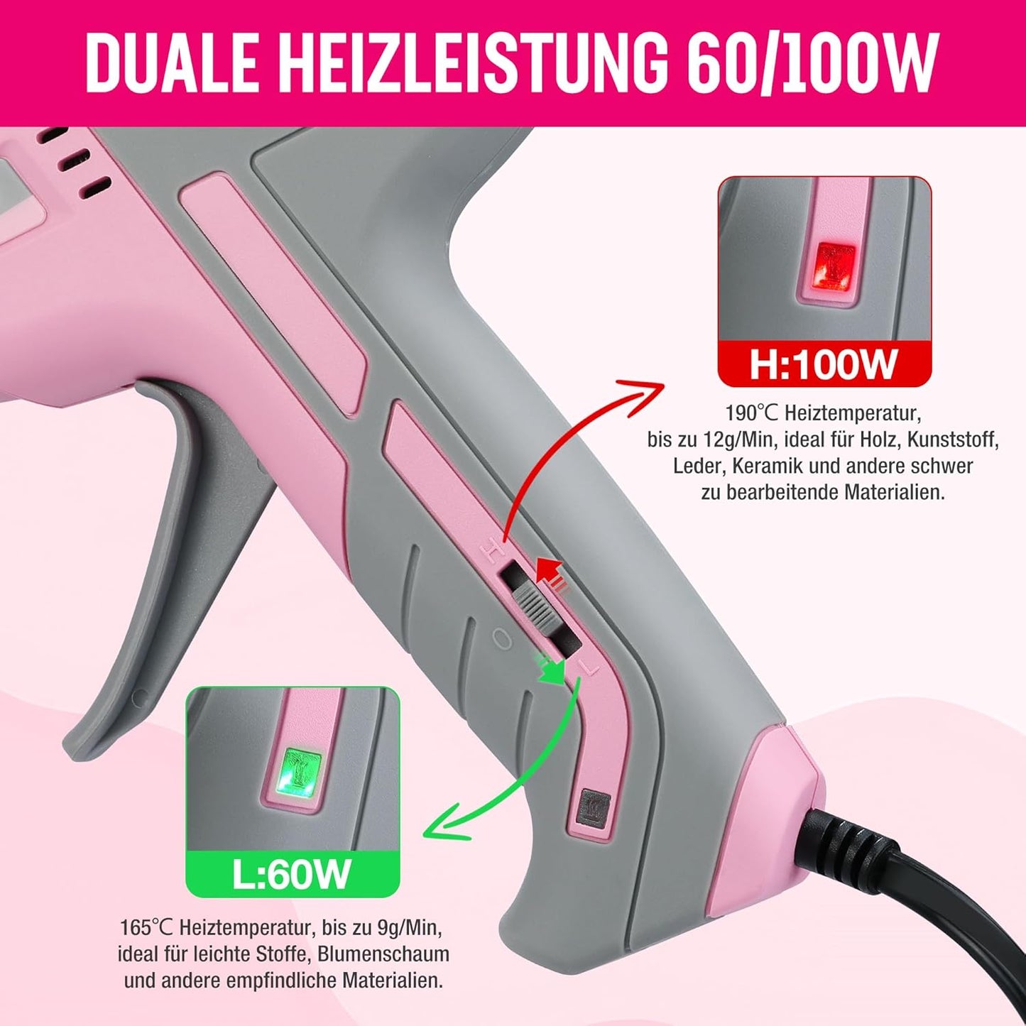 W125252A Heissklebepistole, Rosa