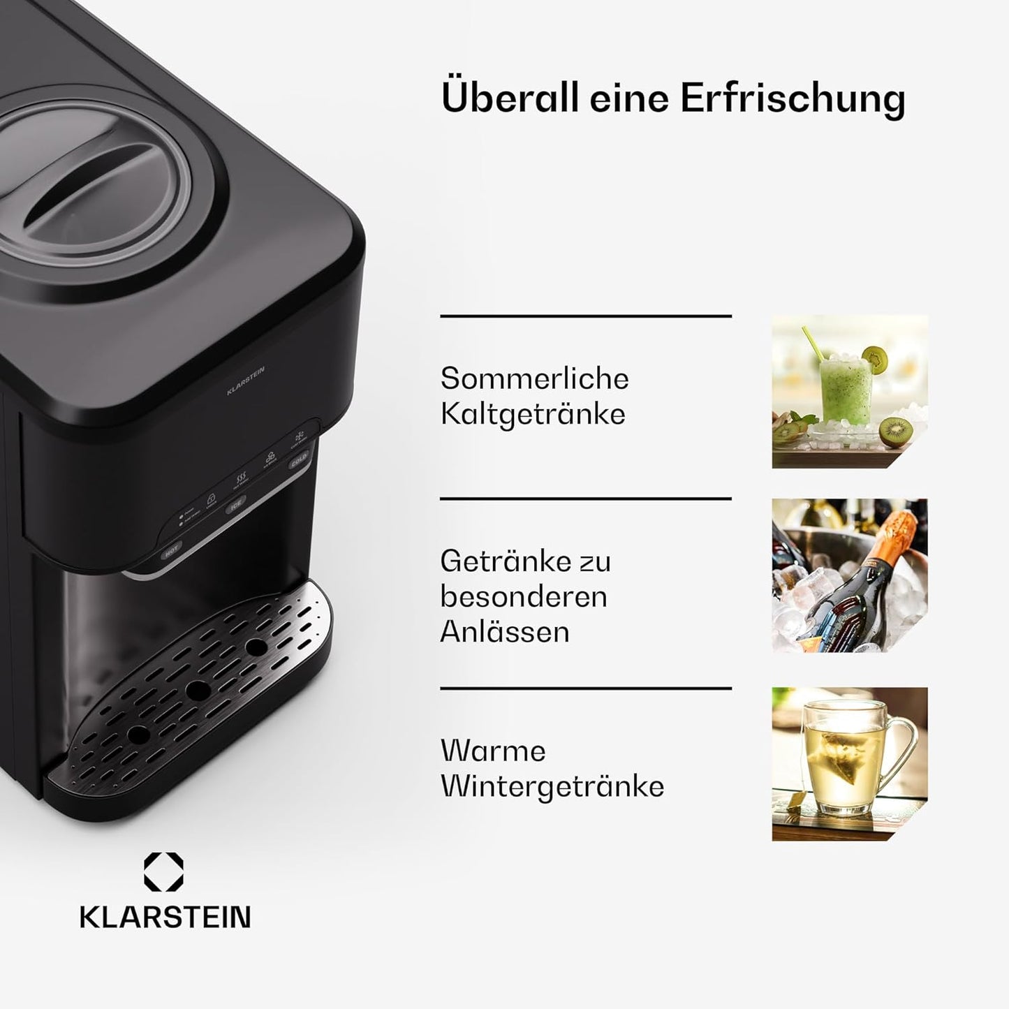 Eiswürfelmaschine mit Selbstreinigung, Schwarz 3 in1 Warmwasser Mechanisch