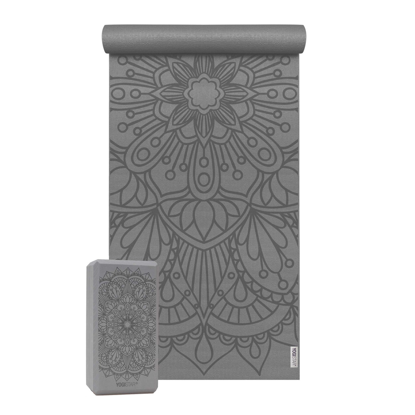 Yogamatte mit Block, grau