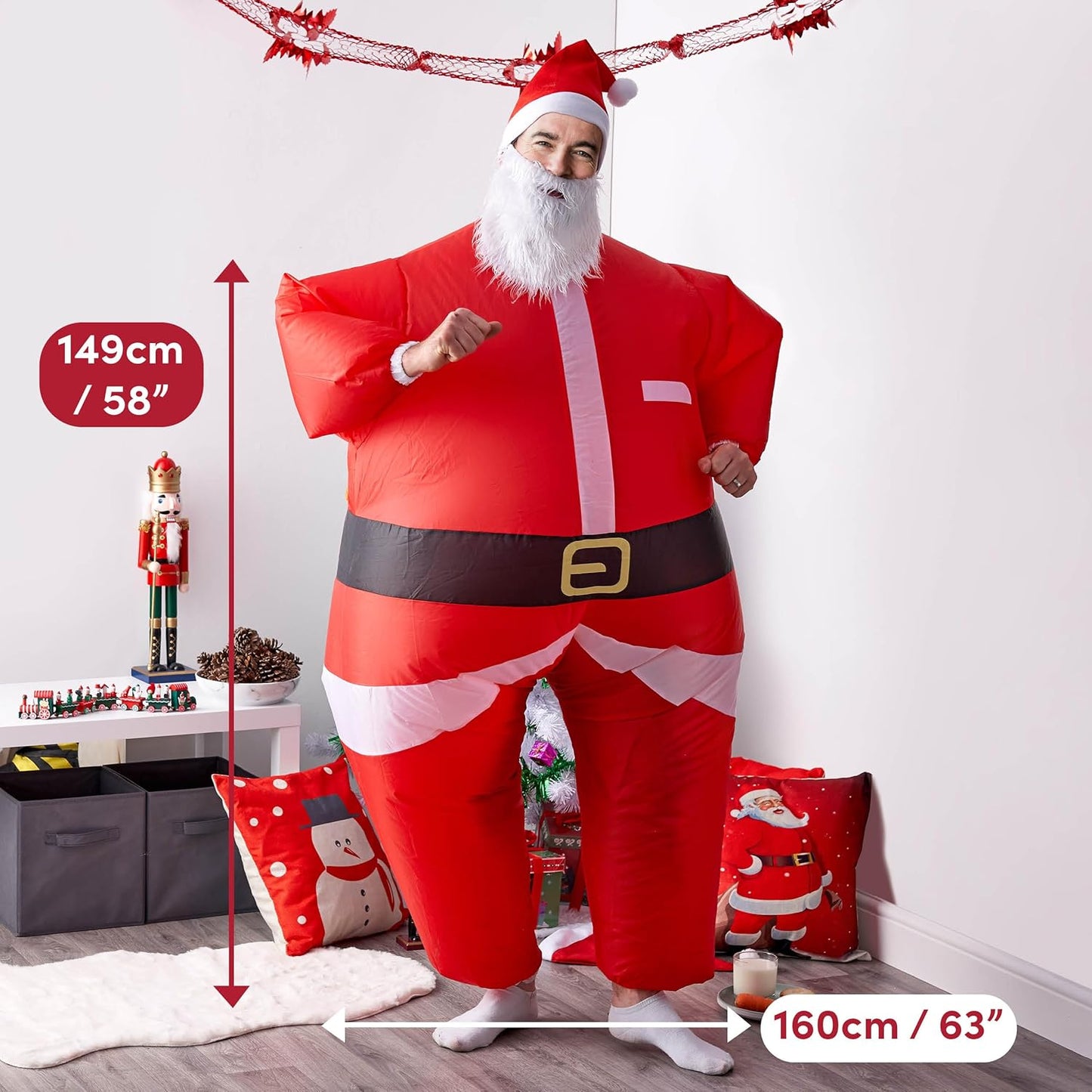 Aufblasbares Weihnachtsmann-Kostüm mit Bart und Mütze, Carry Me-Serie, Weihnachtsmann-Kostüm