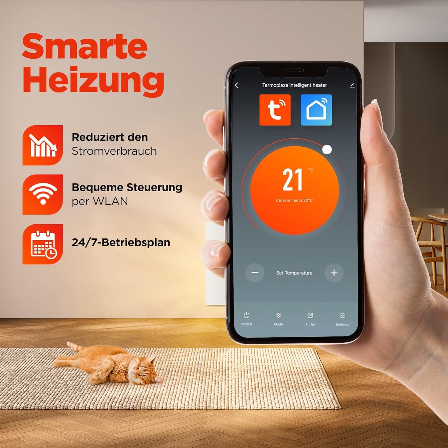WiFi Infrarotheizung, 270 W bis 5 m2 Wifi - ‎weiß