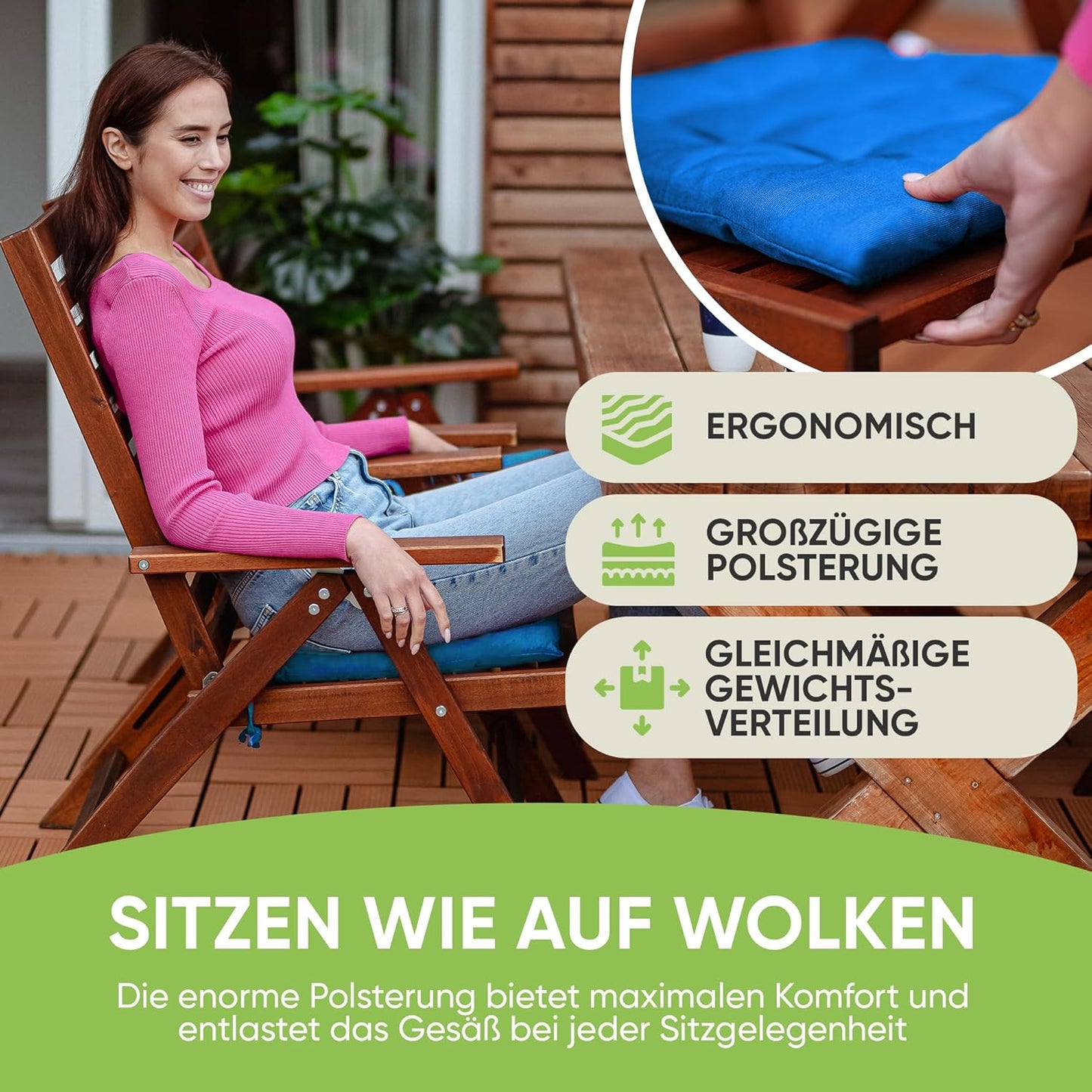 Sitzkissen-Set mit Haltebändern (8 Stück), 8 Stück (2er Pack) Blau