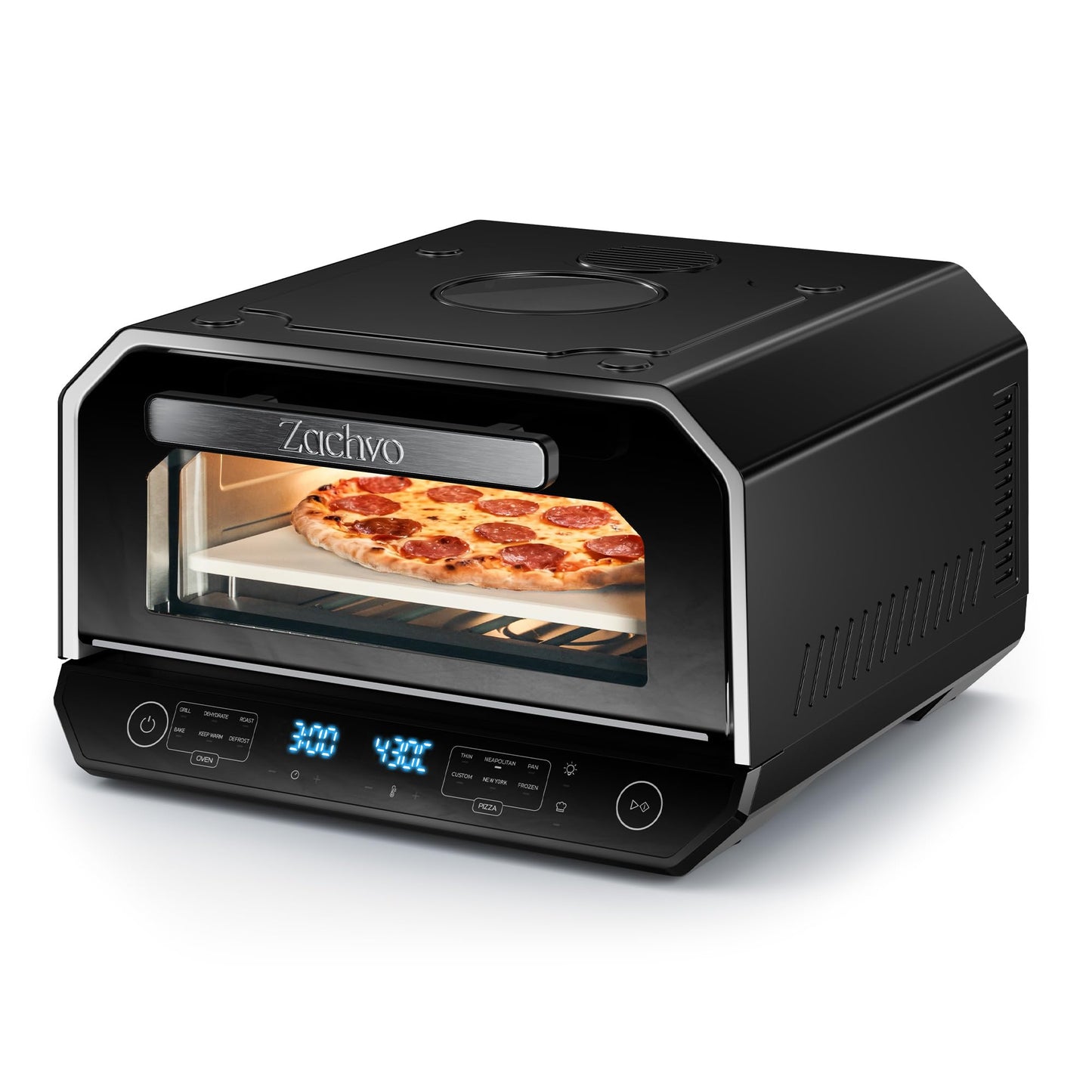 Elektrischer Pizzaofen mit Pizzaschaufel, Pizzastein & Pizzaschaufel & Backblech Schwarz