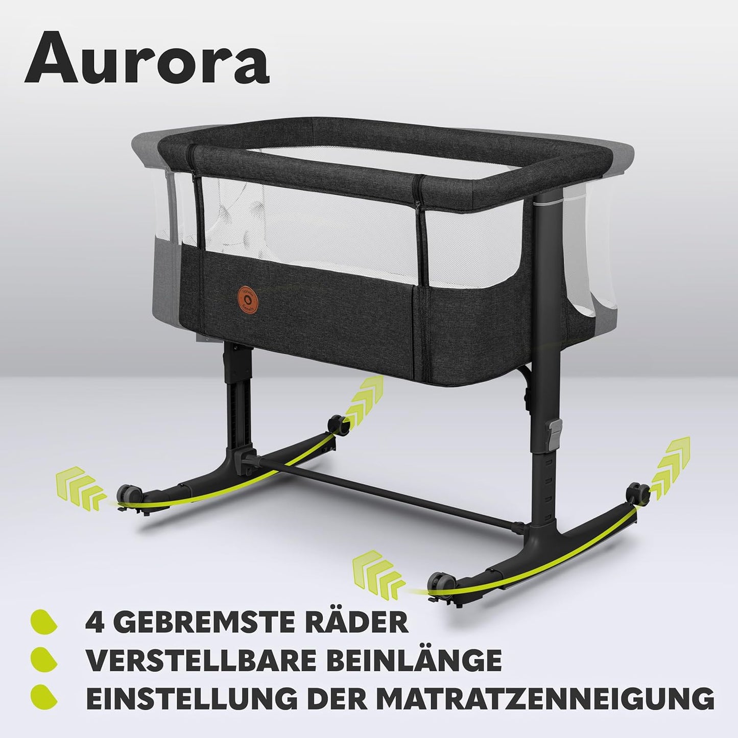 3 in 1 Babybett, Beistellbett und Wiege mit Höhenverstellung, Graphit Large
