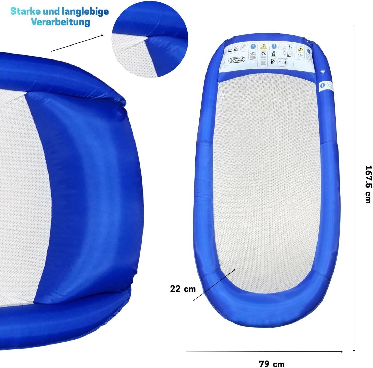 Aufblasbare Wasserhängematte mit Netz, Blau