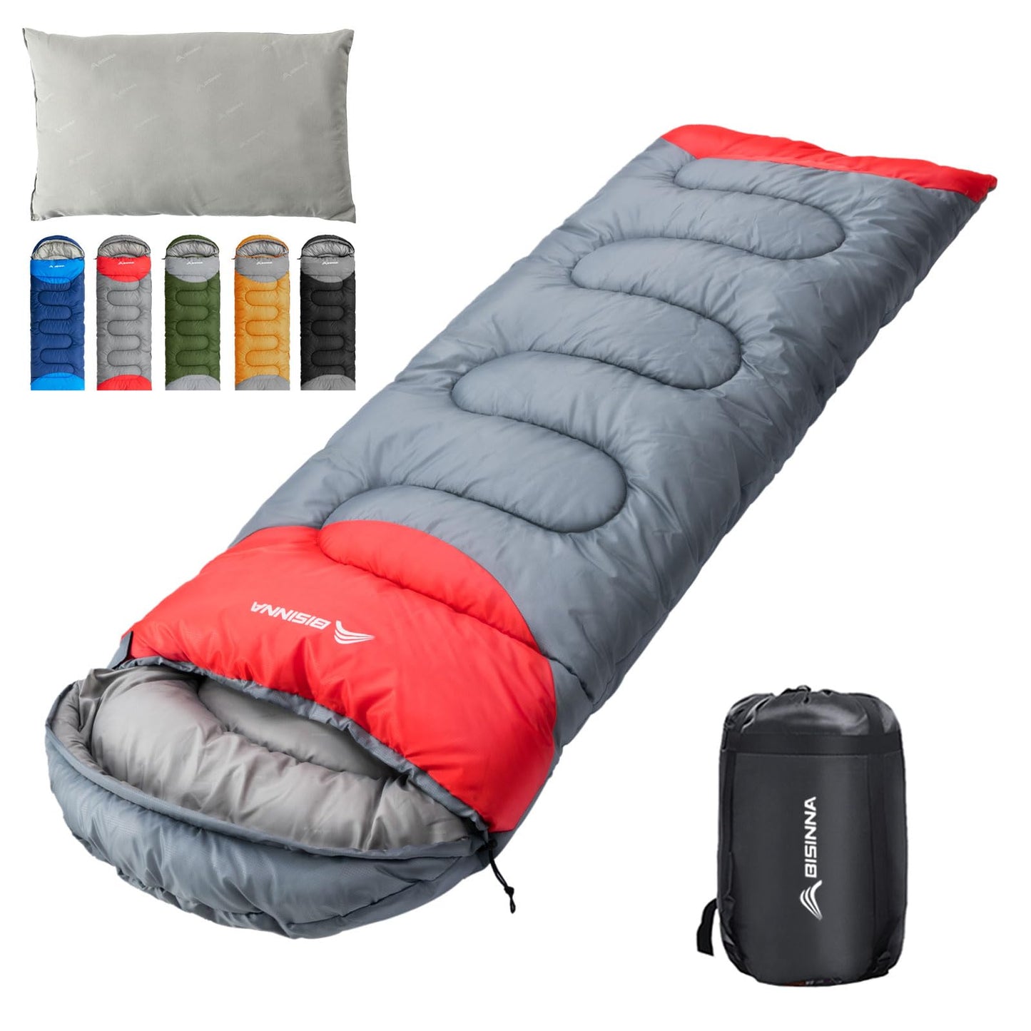 Deckenschlafsack mit Kompressionssack, Grau 4-Saison-Reissverschluss links