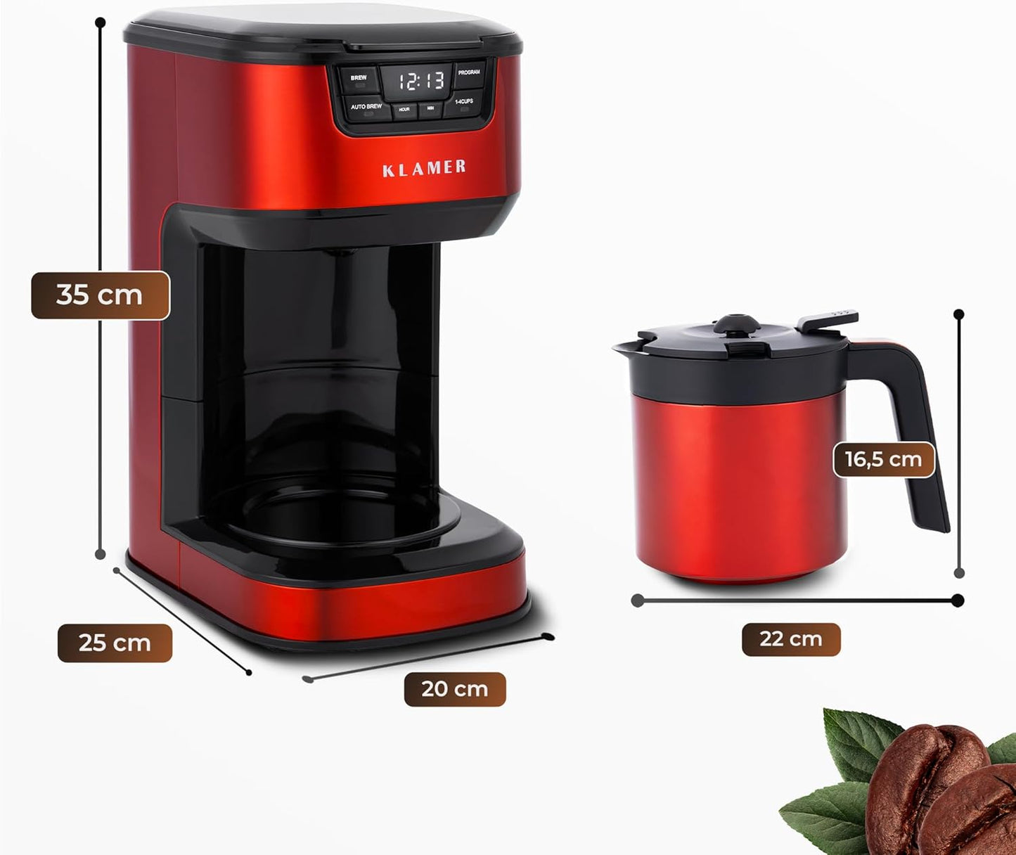 Filterkaffeemaschine mit Thermoskanne, Rot