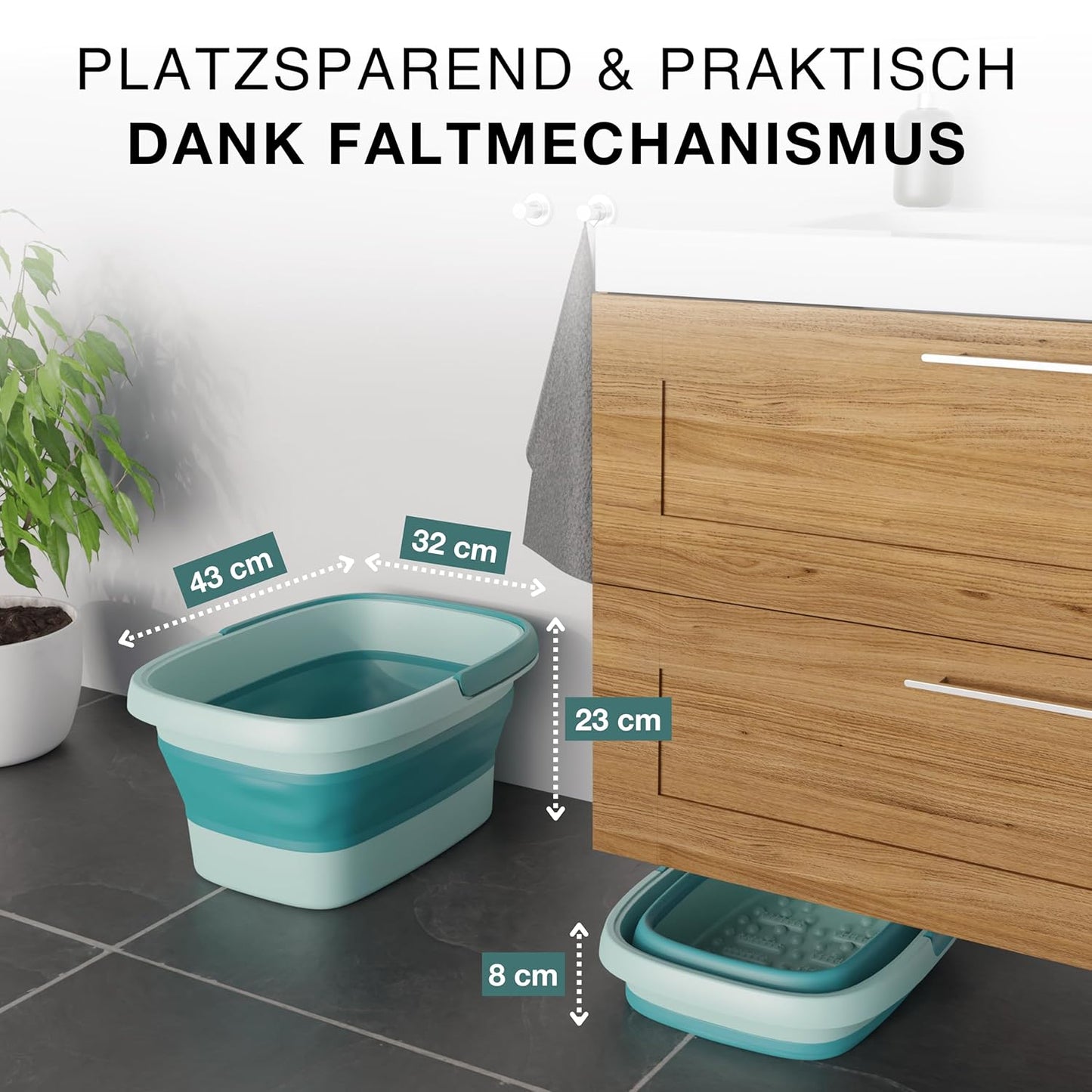Faltbare Fussbadewanne mit Massage-Noppen, Grün