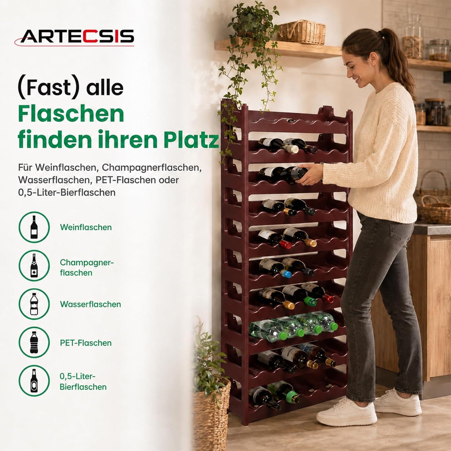 Modulares Weinregal für 60 Flaschen, Braun 60 Flaschen