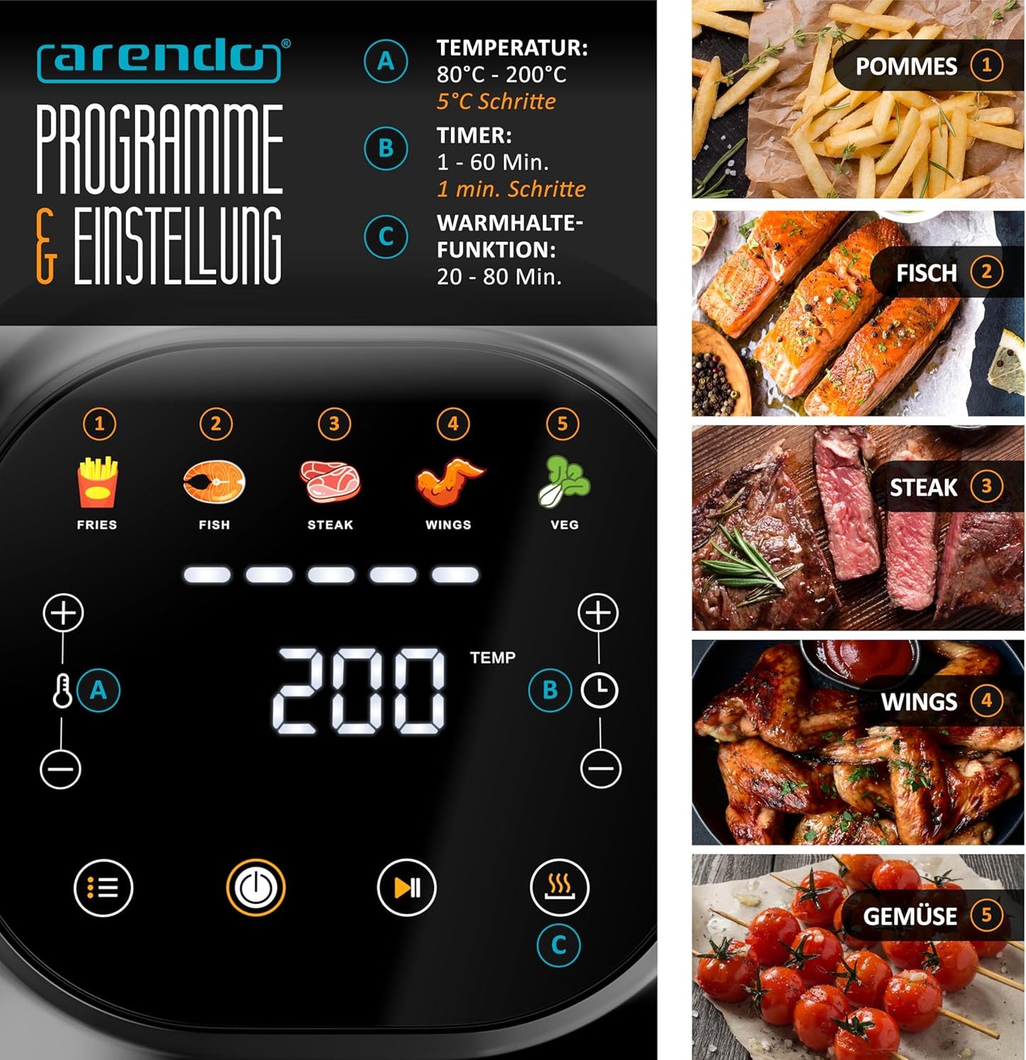 Mini Heissluftfritteuse mit Timer & Automatikprogrammen