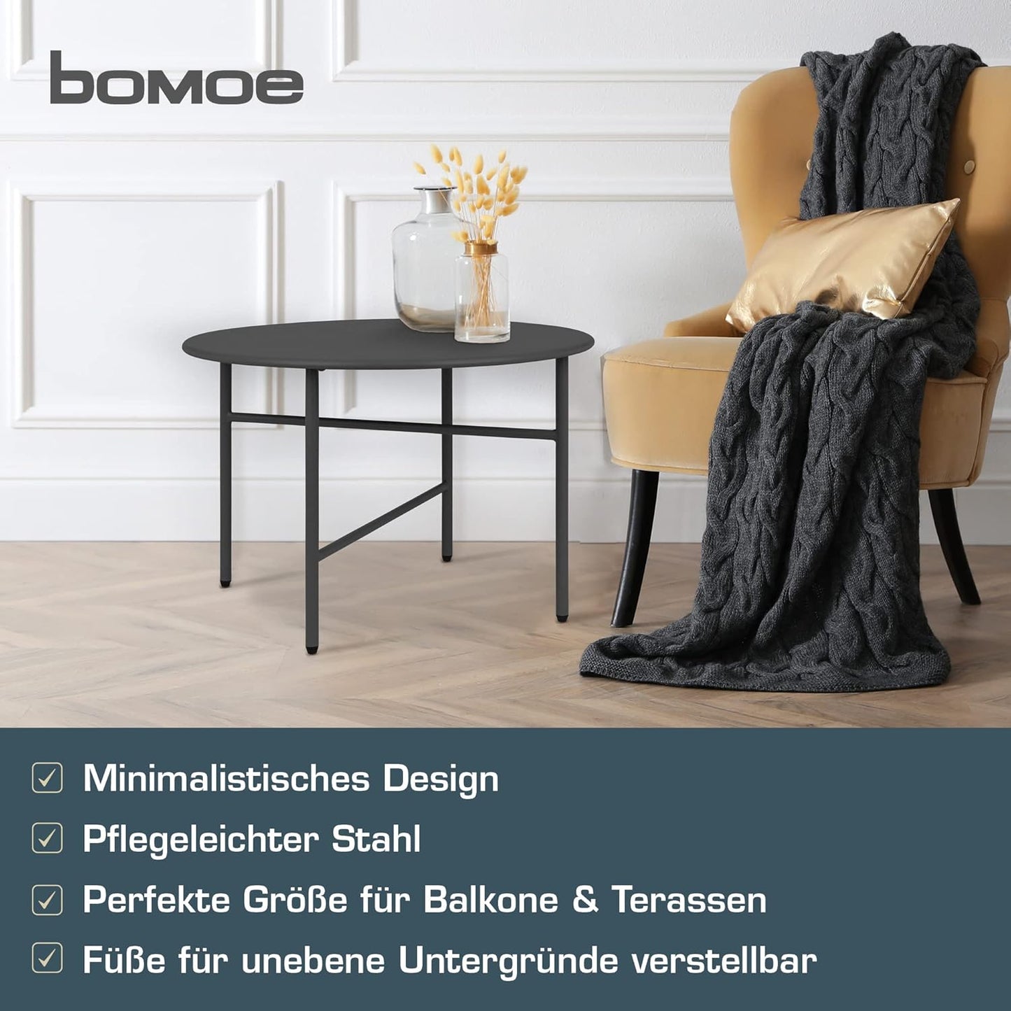 Runder Beistelltisch, Tischplatte: Ø 53cm - Höhe: 36cm Schwarz