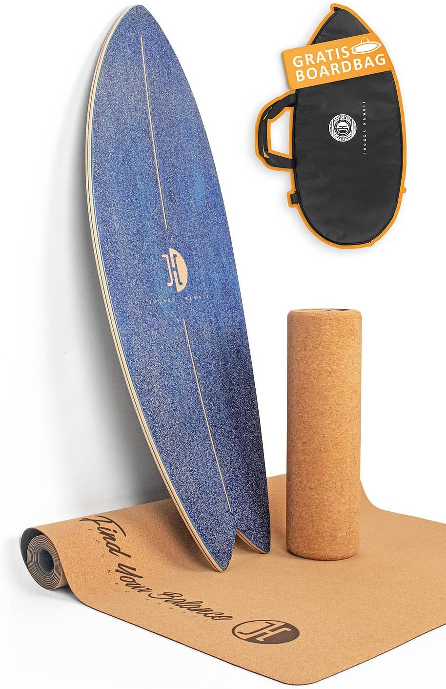 Surf Balance Board mit Rocker Shape, Blau + Rolle + Matte