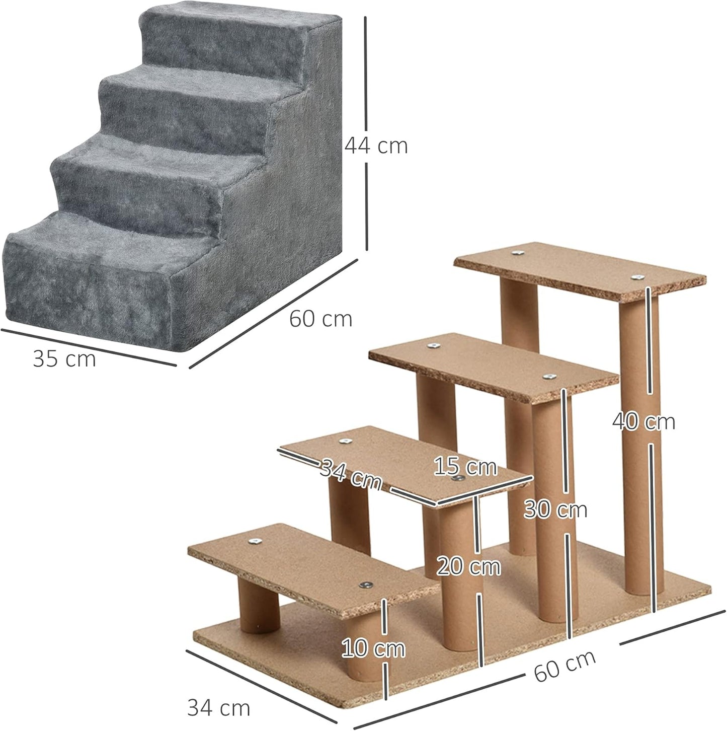 Haustiertreppe mit abnehmbarem Bezug, Hellgrau 60L x 35B x 44H cm