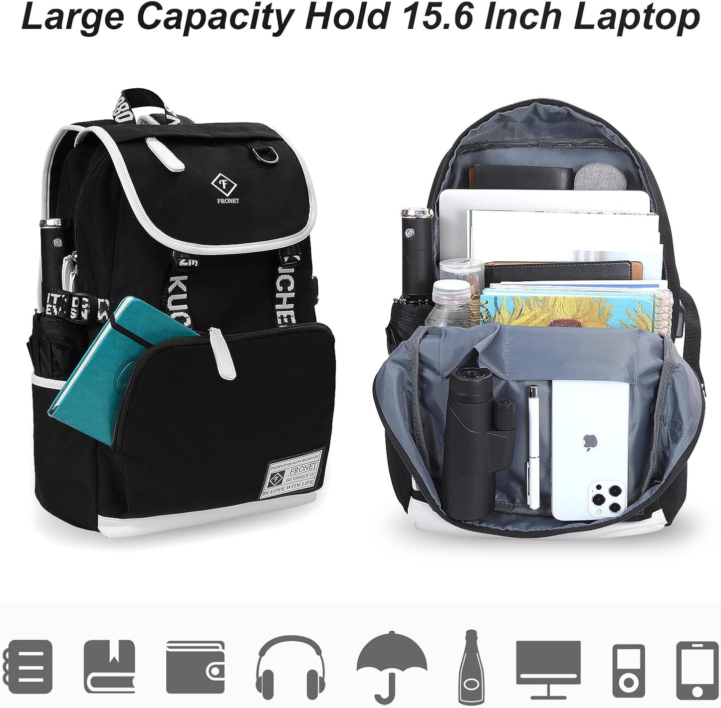 4-teiliges Schulrucksack Set, Schwarz