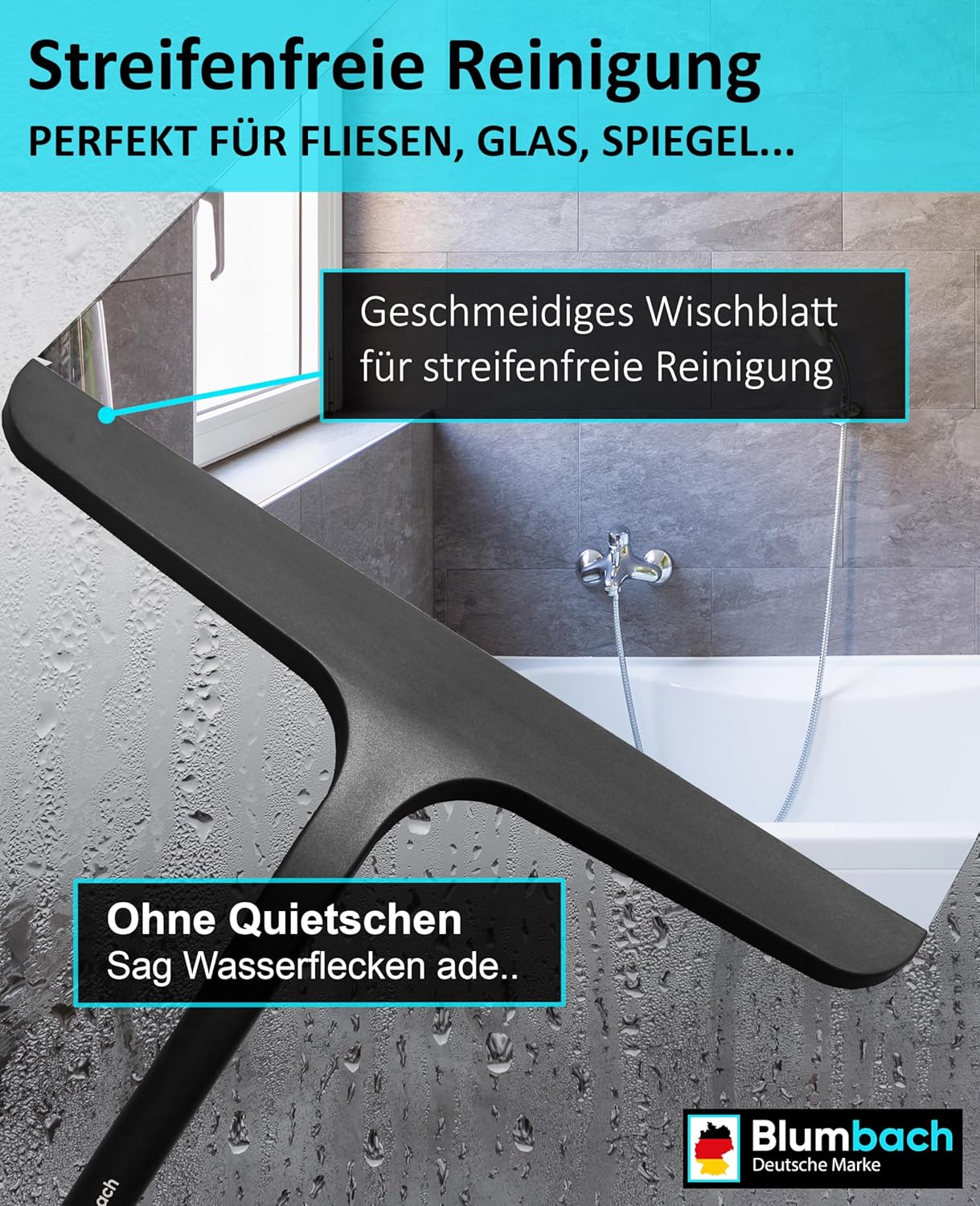 Duschabzieher mit Halterung, 28 cm Duschabzieher Schwarz