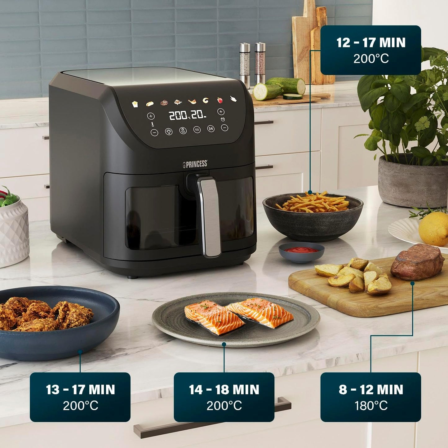 SlimFry Airfryer mit 8 Programmen, Bunte Symbole 8 l