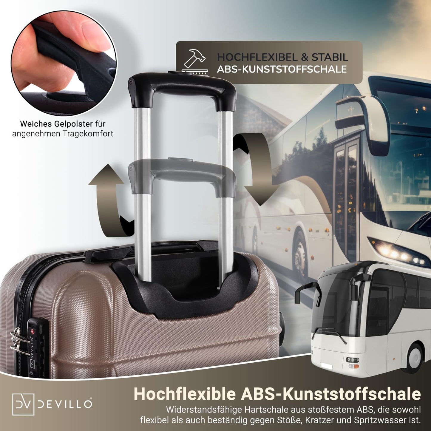 4-teiliges Hartschalenkofferset, Champagner (Creme)