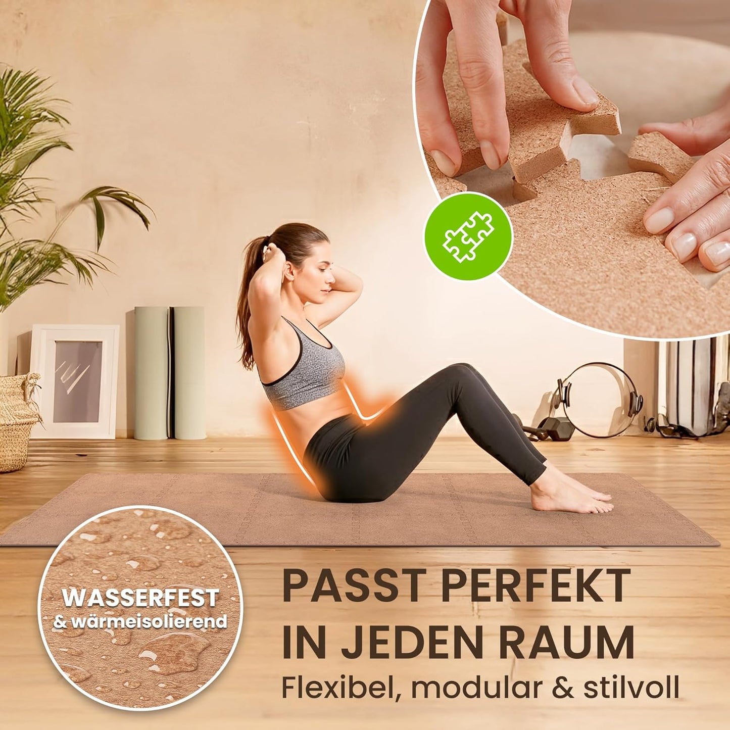18er-Set Schutzmatten für Fitness, Cork | 18 Matten | 1,67 M² 32L x 32B x 1D cm