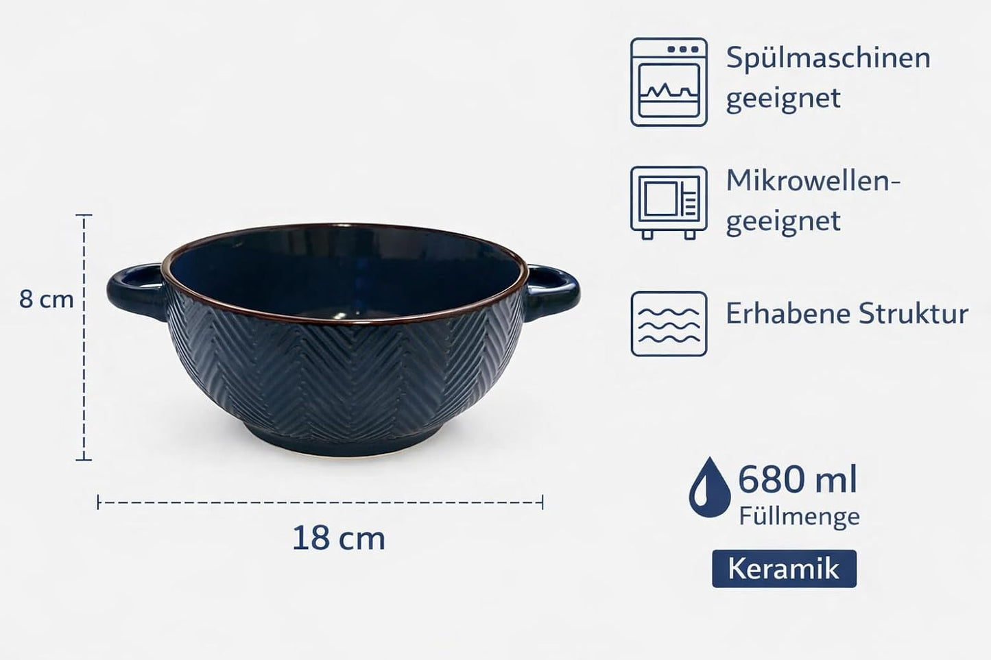 Suppenschüssel-Set mit Griffen (4 Stück, 680 ml), 4er Set Landhaus Kariert