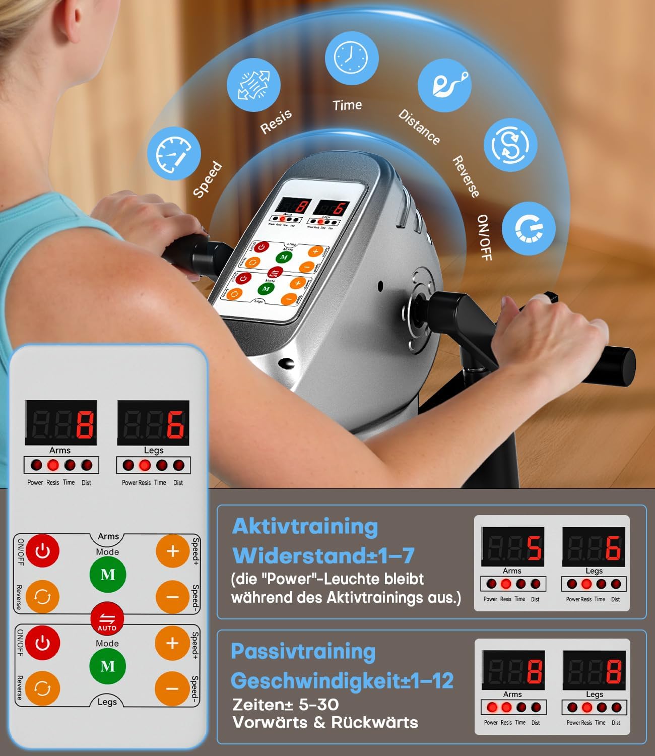 Elektrischer Pedaltrainer für Senioren, Schwarz Grau