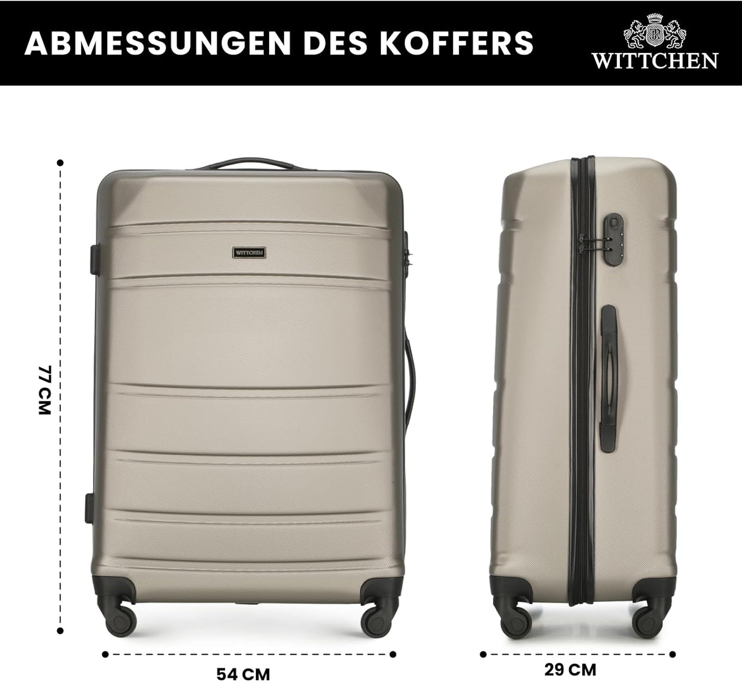 Grosser Koffer Trolley mit Hartschale und Zahlenschloss, L Champagner