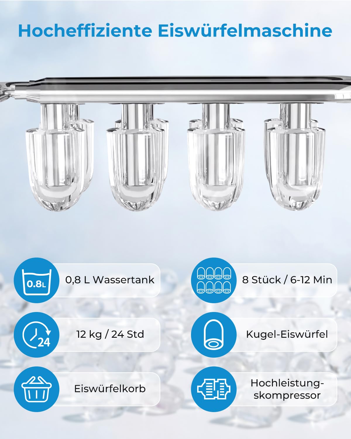 Eiswürfelmaschine mit Schublade & Reinigung, Schwarz