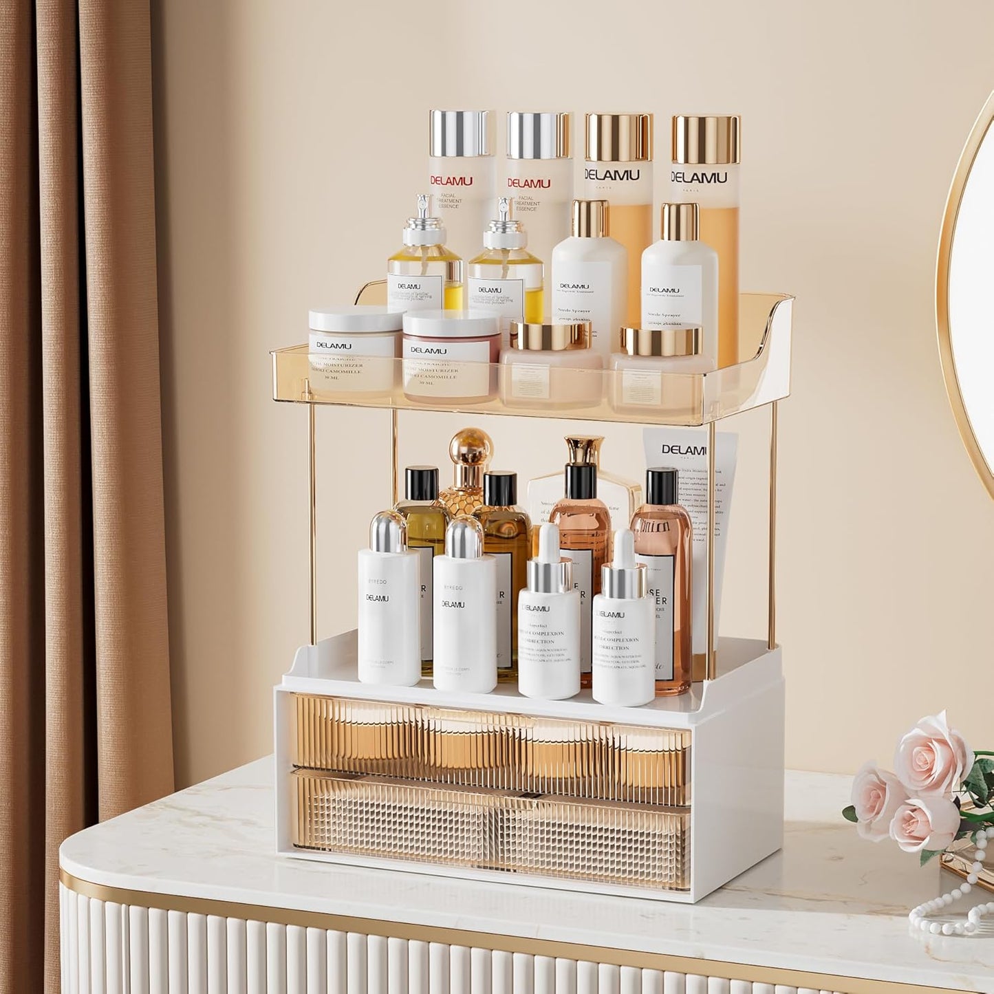 Make-up Organizer mit Schubladen und 2 Etagen, Bernstein