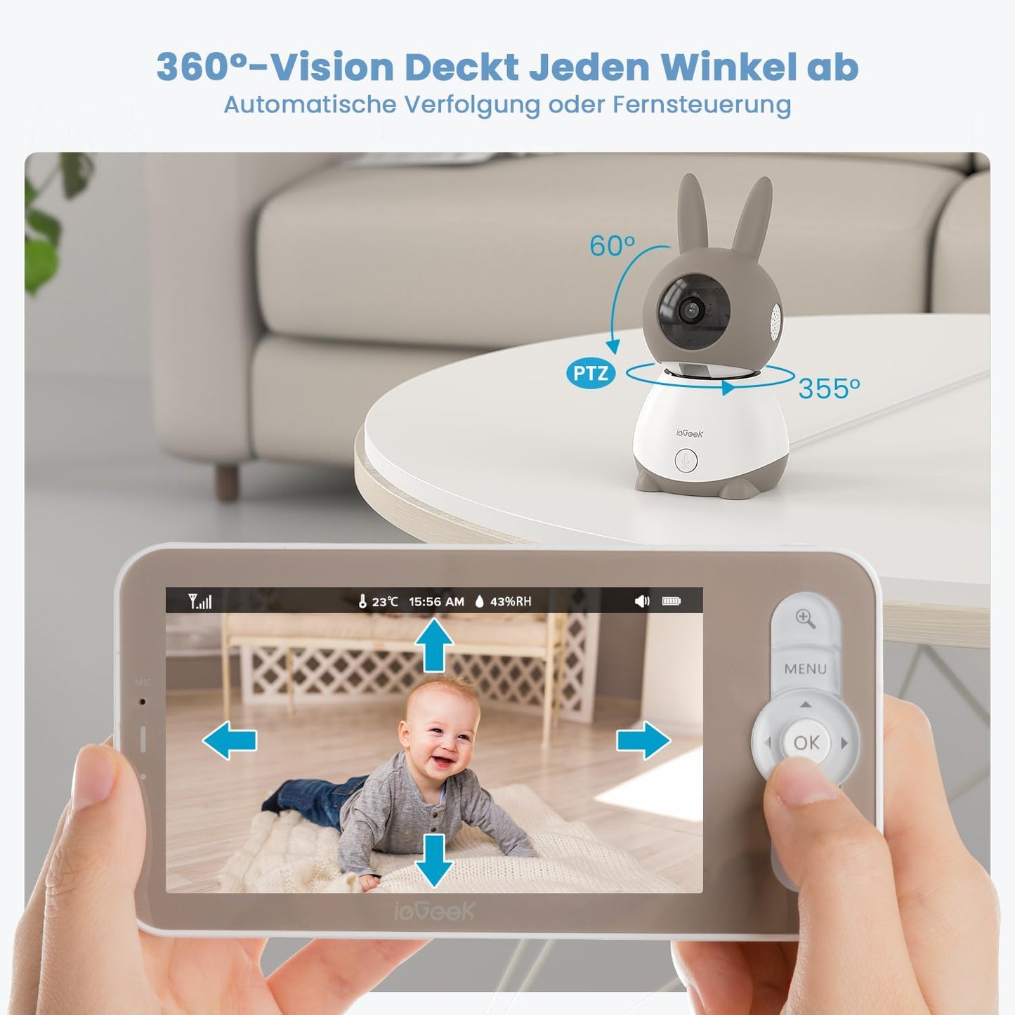 Babyphone mit 2 Kameras und App-Steuerung, Anthrazitgrau