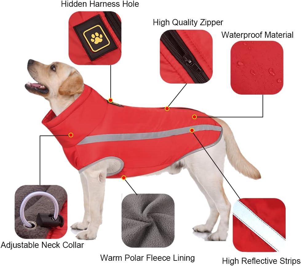 Wasserdichter Hundewintermantel, Rot 3XL