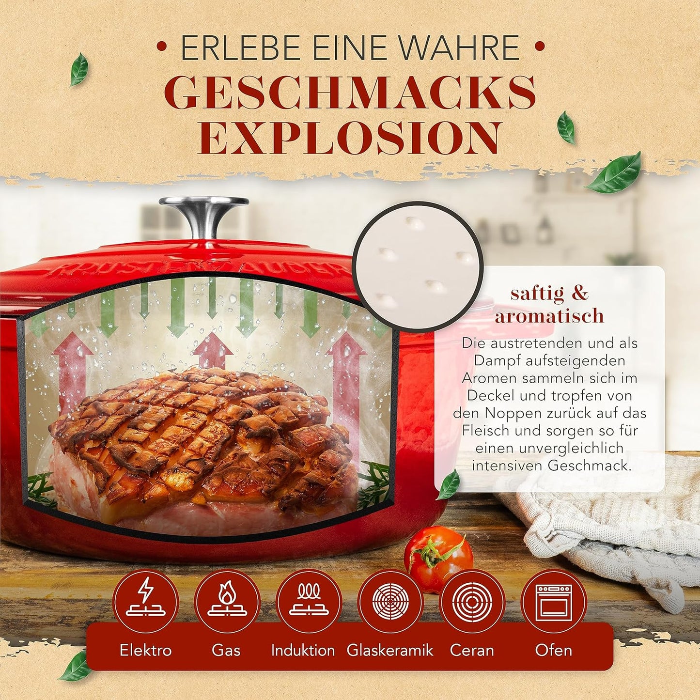 Gusseisen-Bräter mit Fleischgabel, 6.0 L
