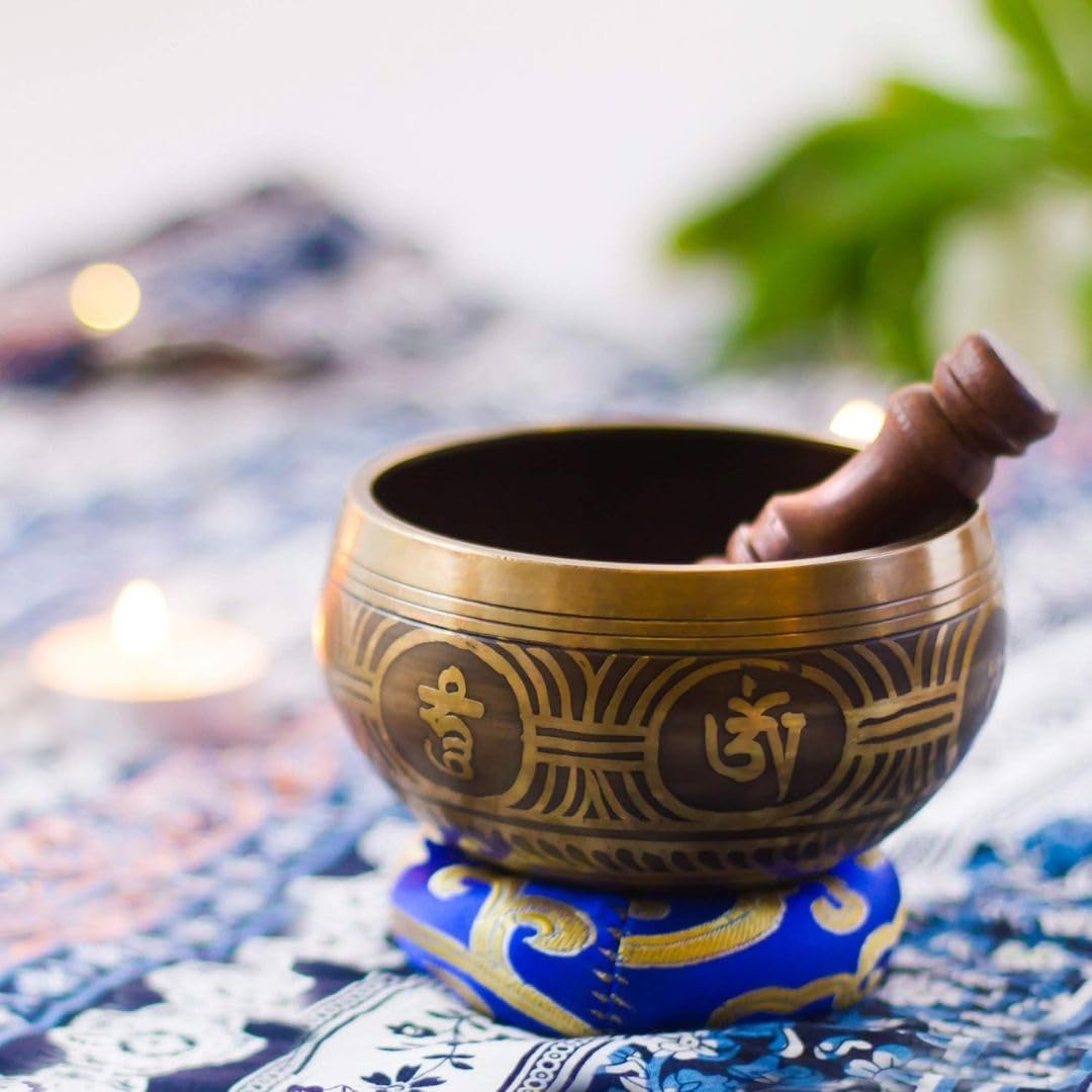 Meditationsschale mit Kissen und Holzhammer, Kleine Schüssel
