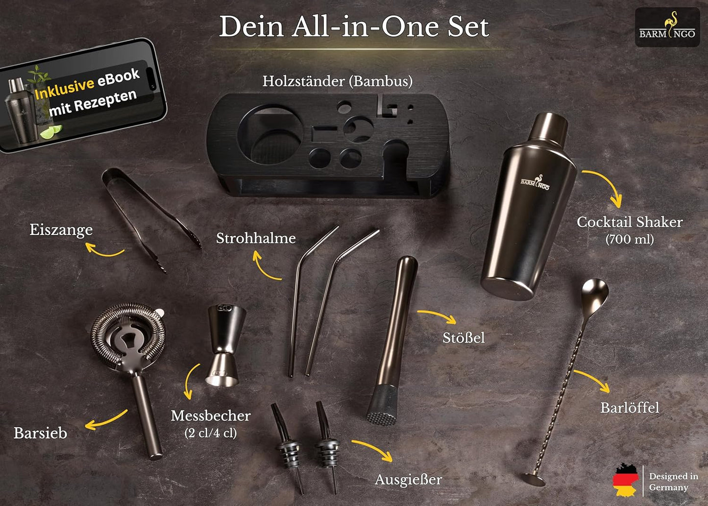 Cocktail-Set, Metallic-schwarz